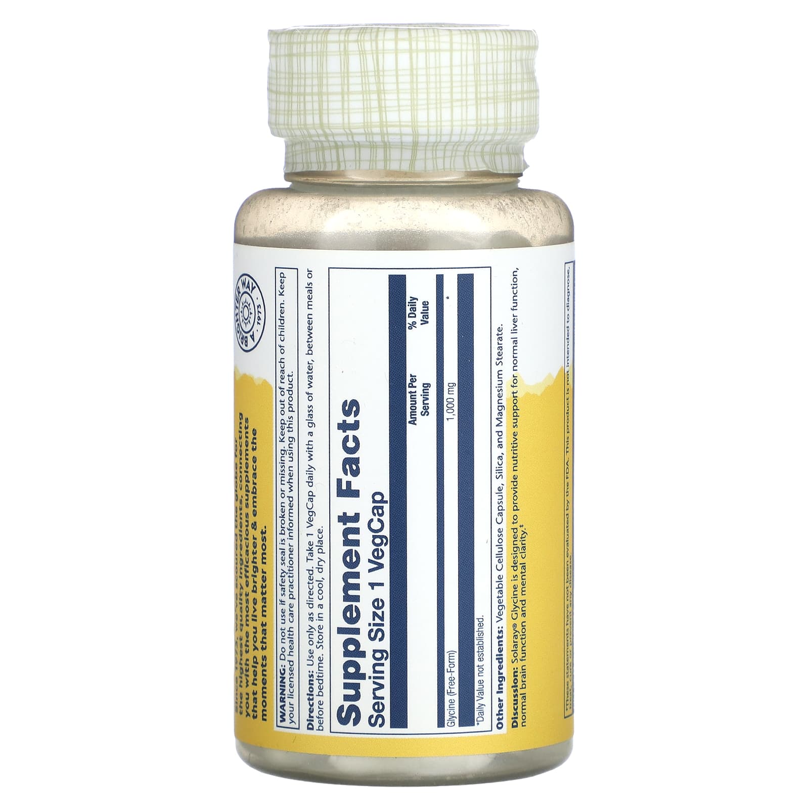 Solaray, Glycine , 1,000 mg , 60 VegCaps - Image 2