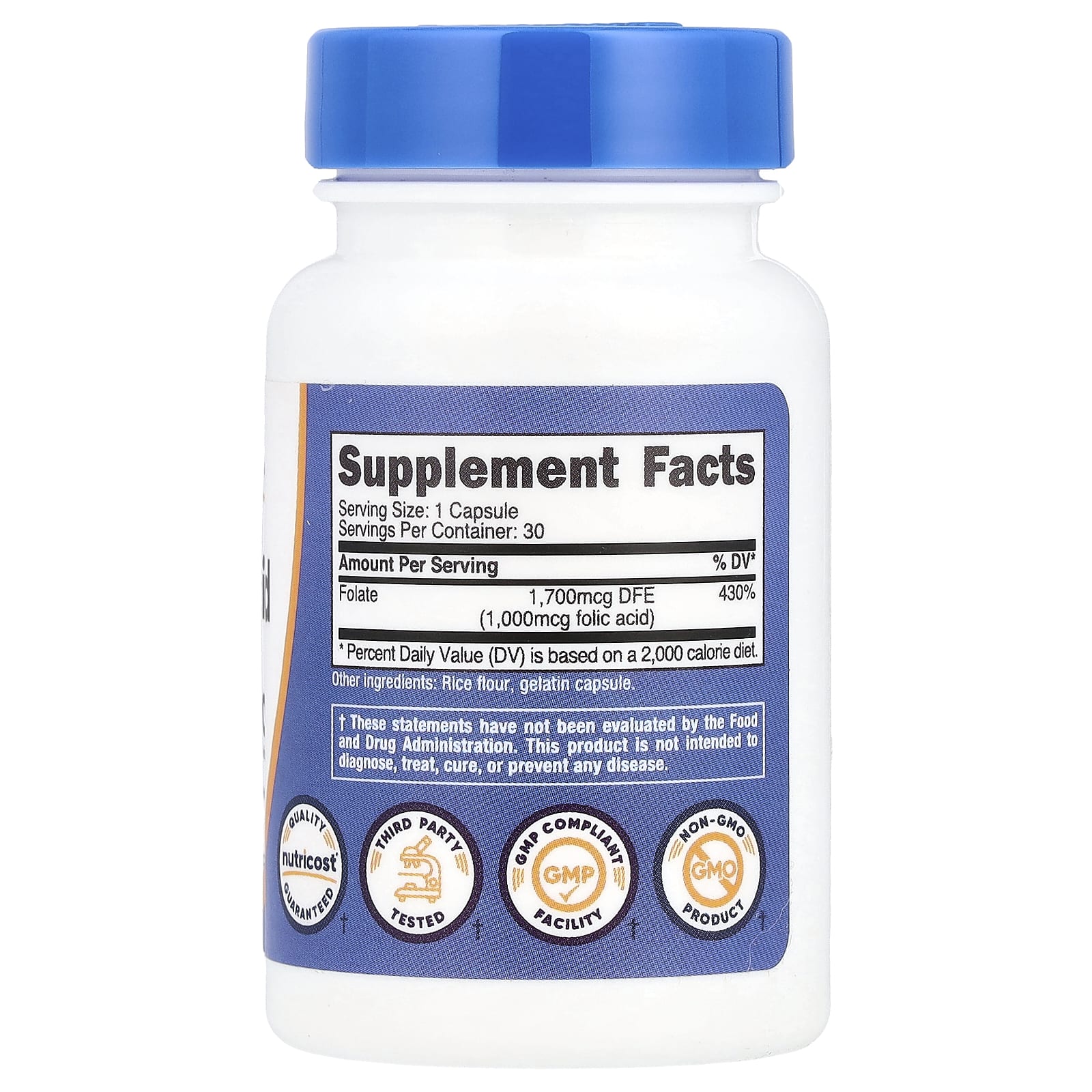 Nutricost, Folic Acid, 1,000 mcg, 30 Capsules - Image 2