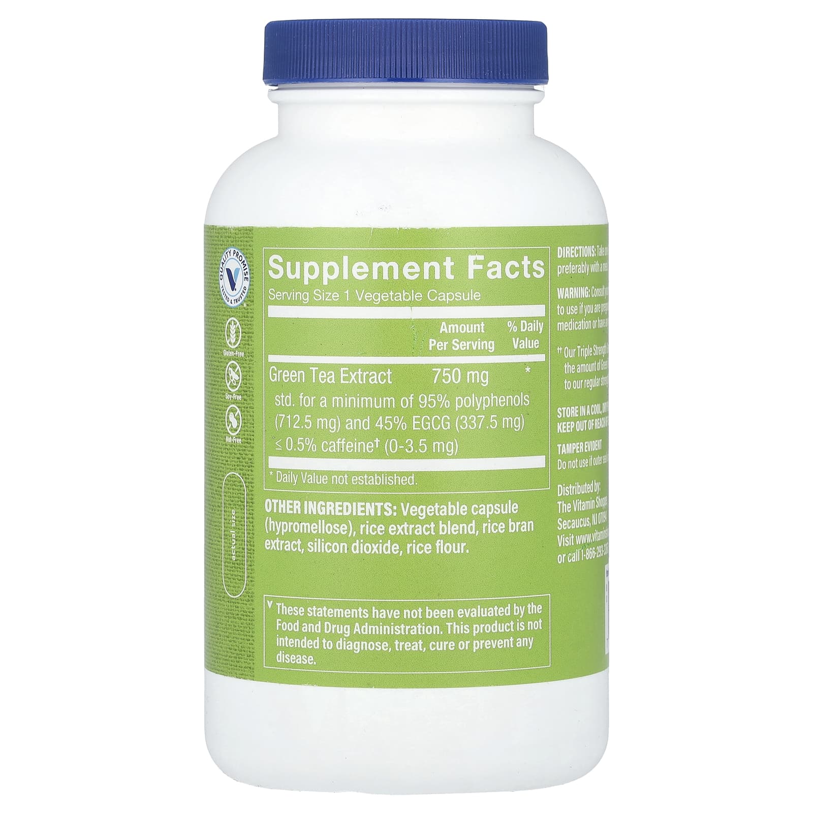 The Vitamin Shoppe, Green Tea Extract, Triple Strength, Decaffeinated, 200 Vegetable Capsules (750 mg per Capsule)