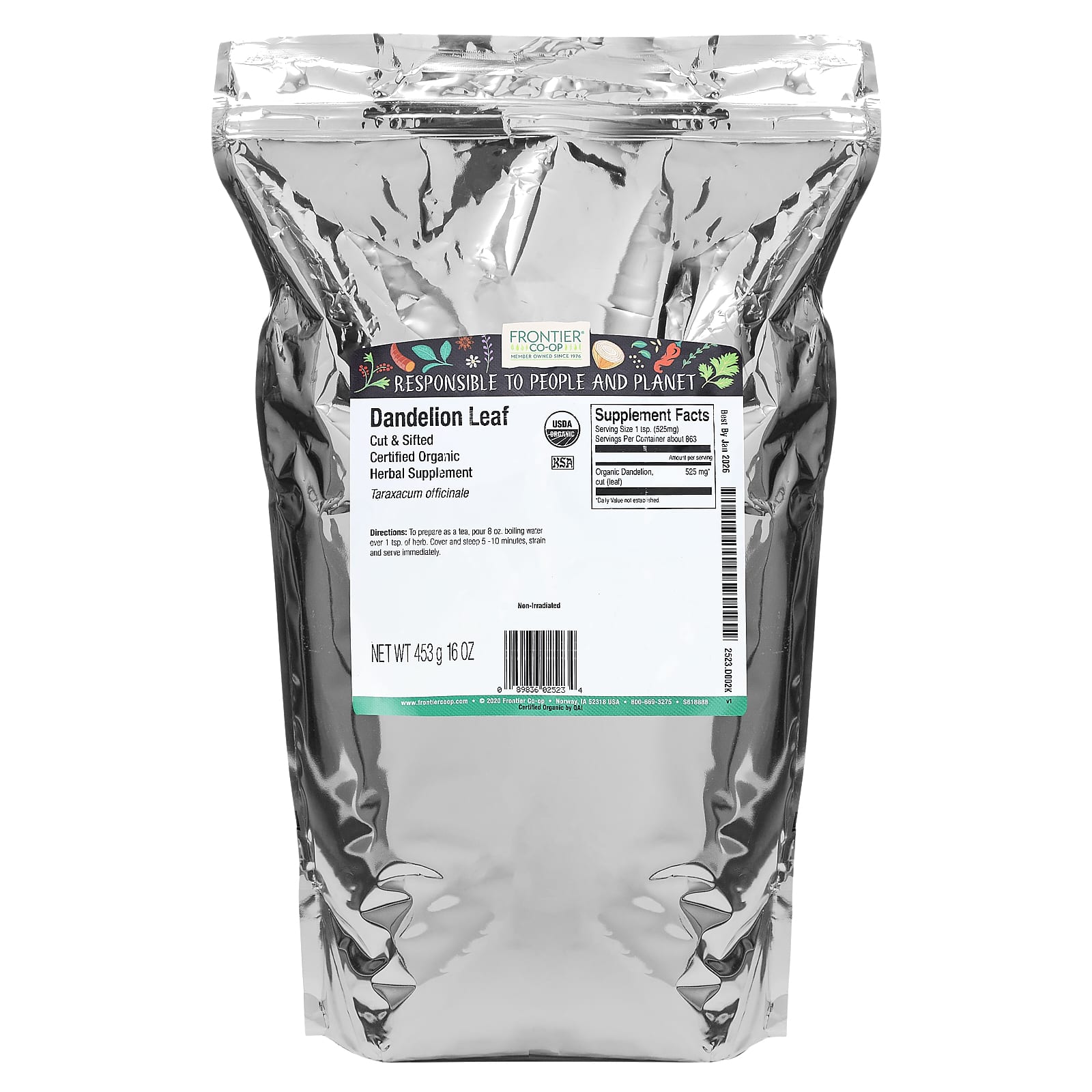 Frontier Co-op, Organic Cut & Sifted Dandelion Leaf, 16 oz (453 g)