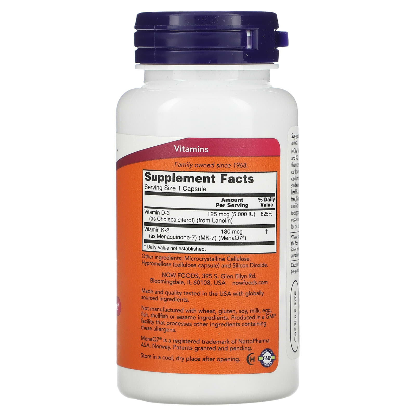 NOW Foods, Mega D-3 & MK-7, 120 Capsules - Image 2