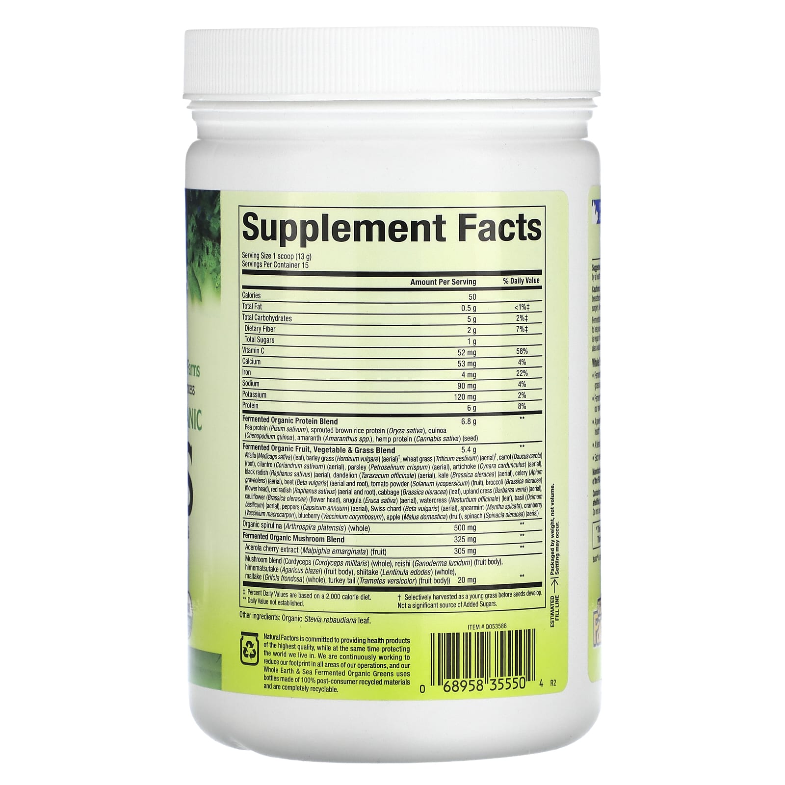 Natural Factors, Whole Earth & Sea, Greens, Unflavored, 6.9 oz (195 g) - Image 2