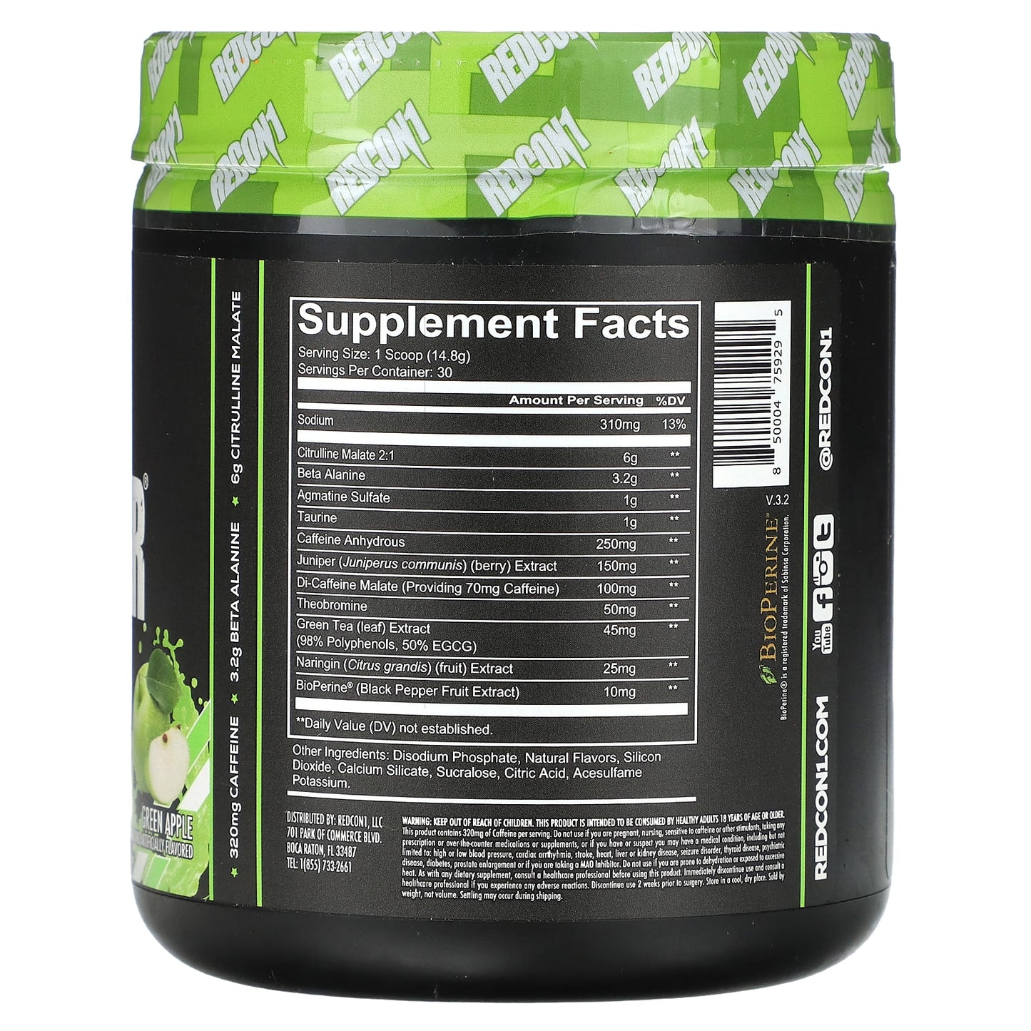Redcon1, Total War, Pre-Workout, Green Apple, 15.66 oz (444 g) - Image 2