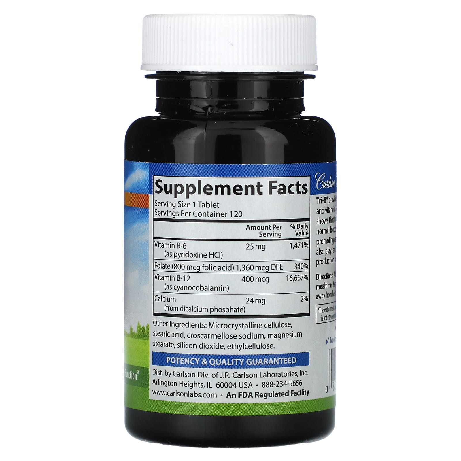 Carlson Tri-B with B-6, B-12 & Folic Acid - Energy & Cardiovascular Health - Image 2