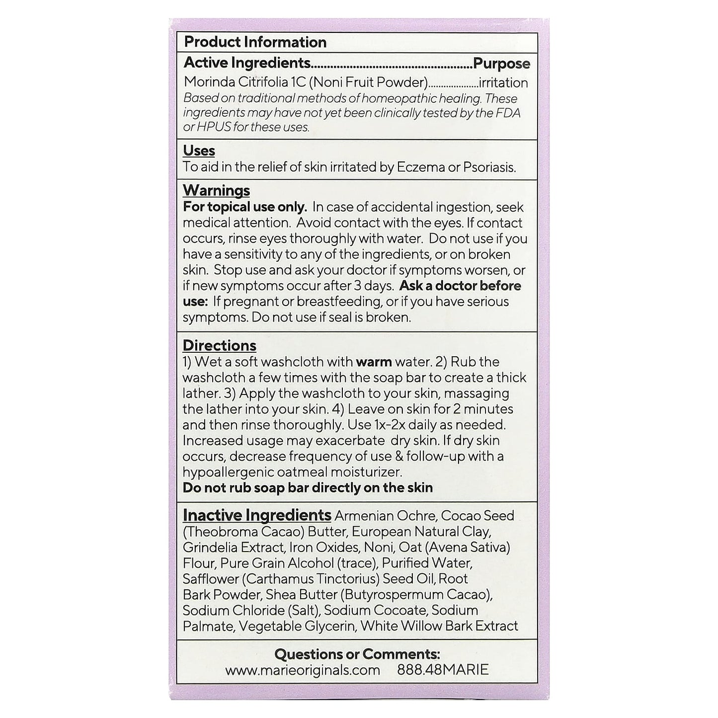 Marie Originals, The Bioactive Eczema & Psoriasis Bar Soap, 3.5 oz (99 g) - Image 2