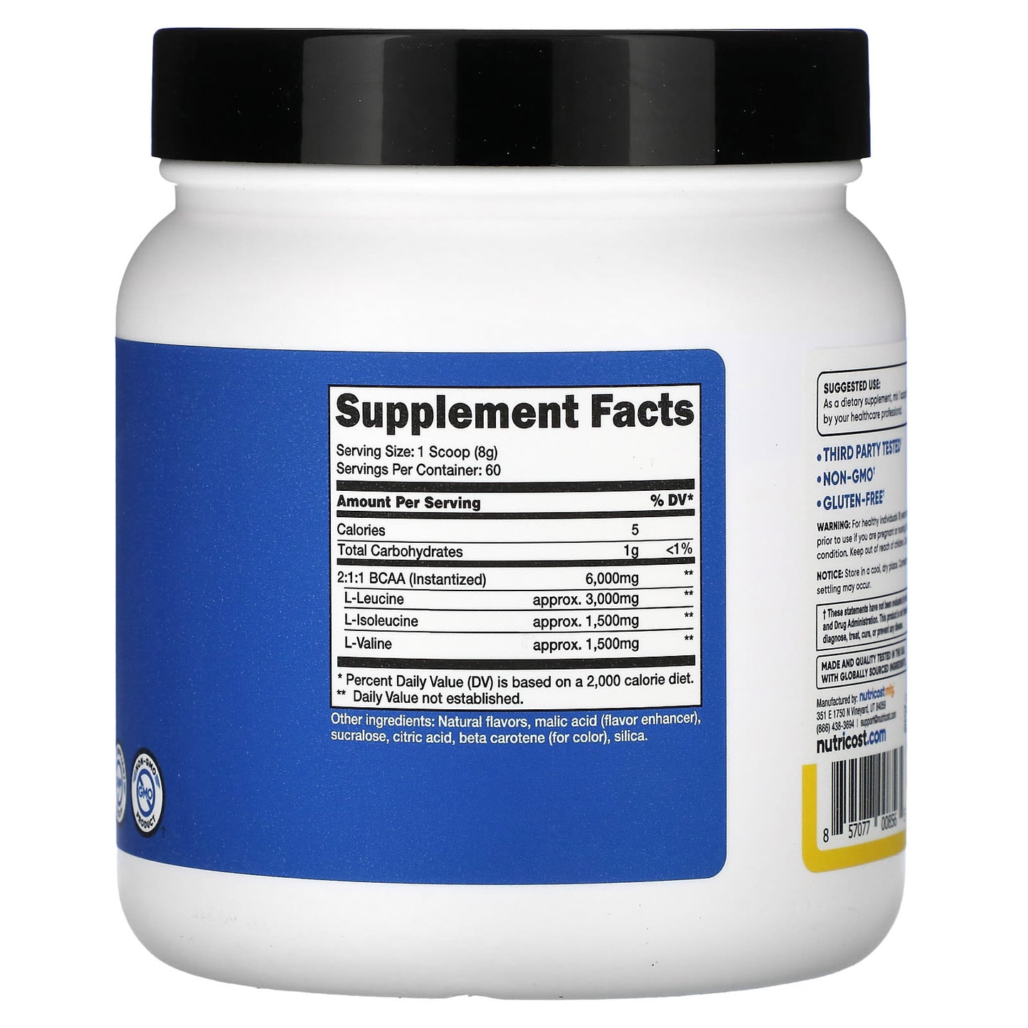 Nutricost, Performance, BCAA, Pineapple, 1.1 lb (492 g) - Image 2
