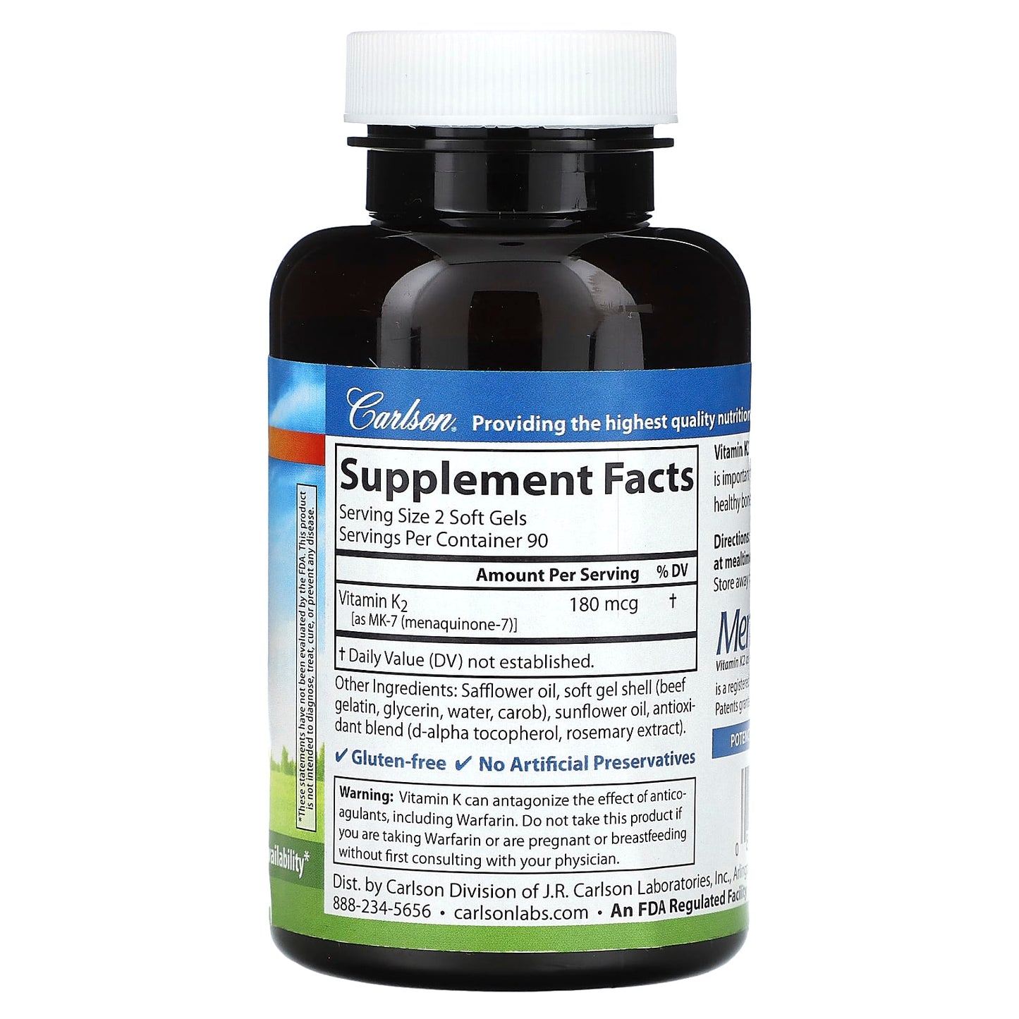 Carlson Vitamin K2 180 Soft Gels - Bone & Heart Health - Image 2