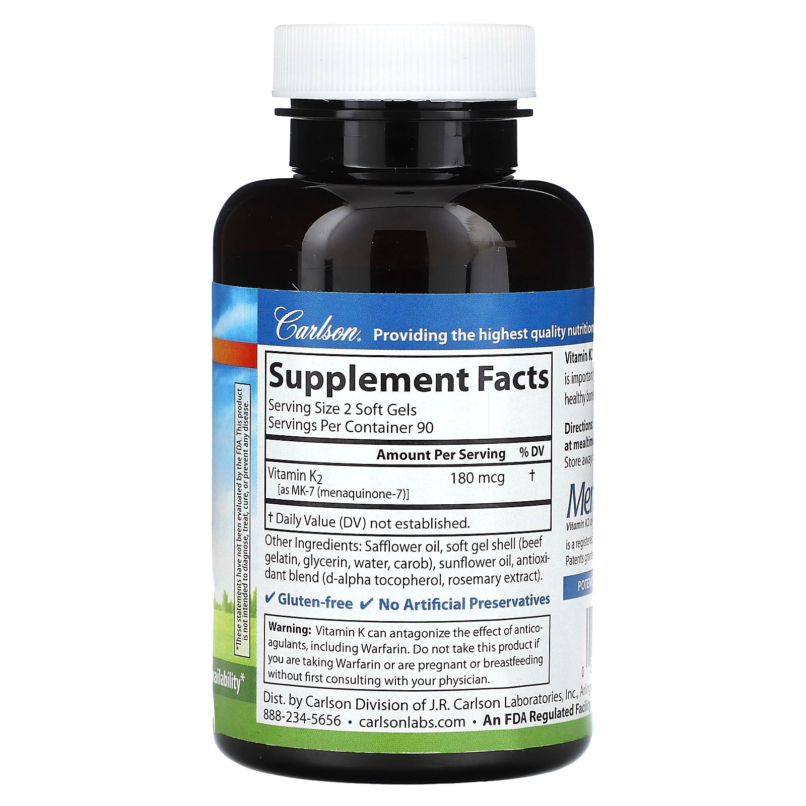 Carlson Vitamin K2 180 Soft Gels - Bone & Heart Health - Image 2