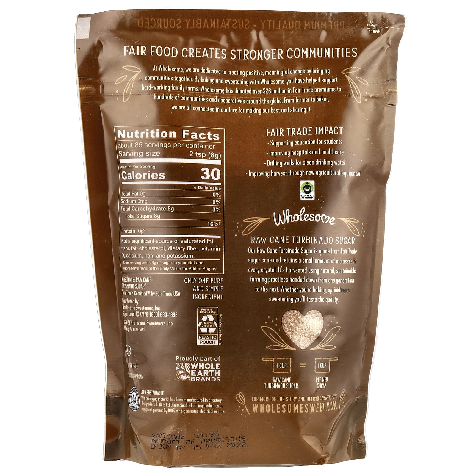 Wholesome Sweeteners, Raw Cane Turbinado Sugar, 24 oz (680 g) - Image 2
