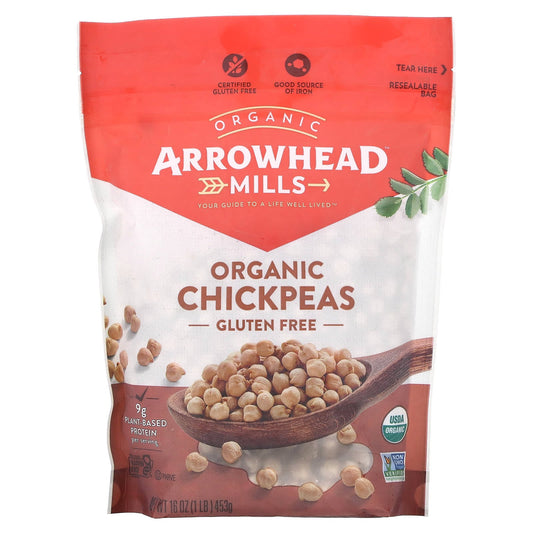 Certified Organic Chickpeas by Arrowhead Mills, 16 oz (453g) - Image 1