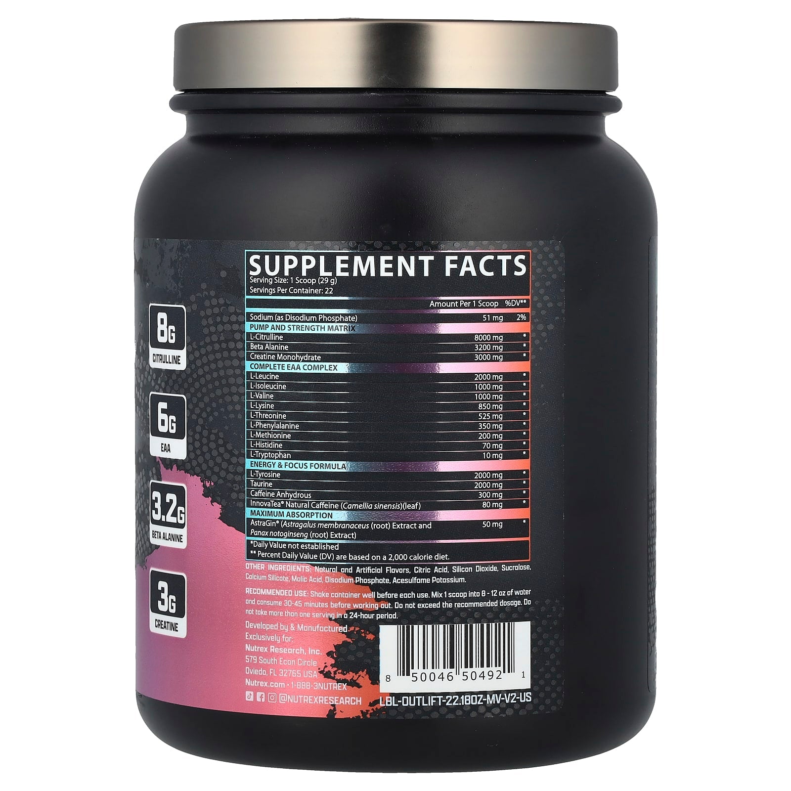 Nutrex Research, Outlift® Clinical, Miami Vice, 22.18 oz (628.9 g) - Image 2