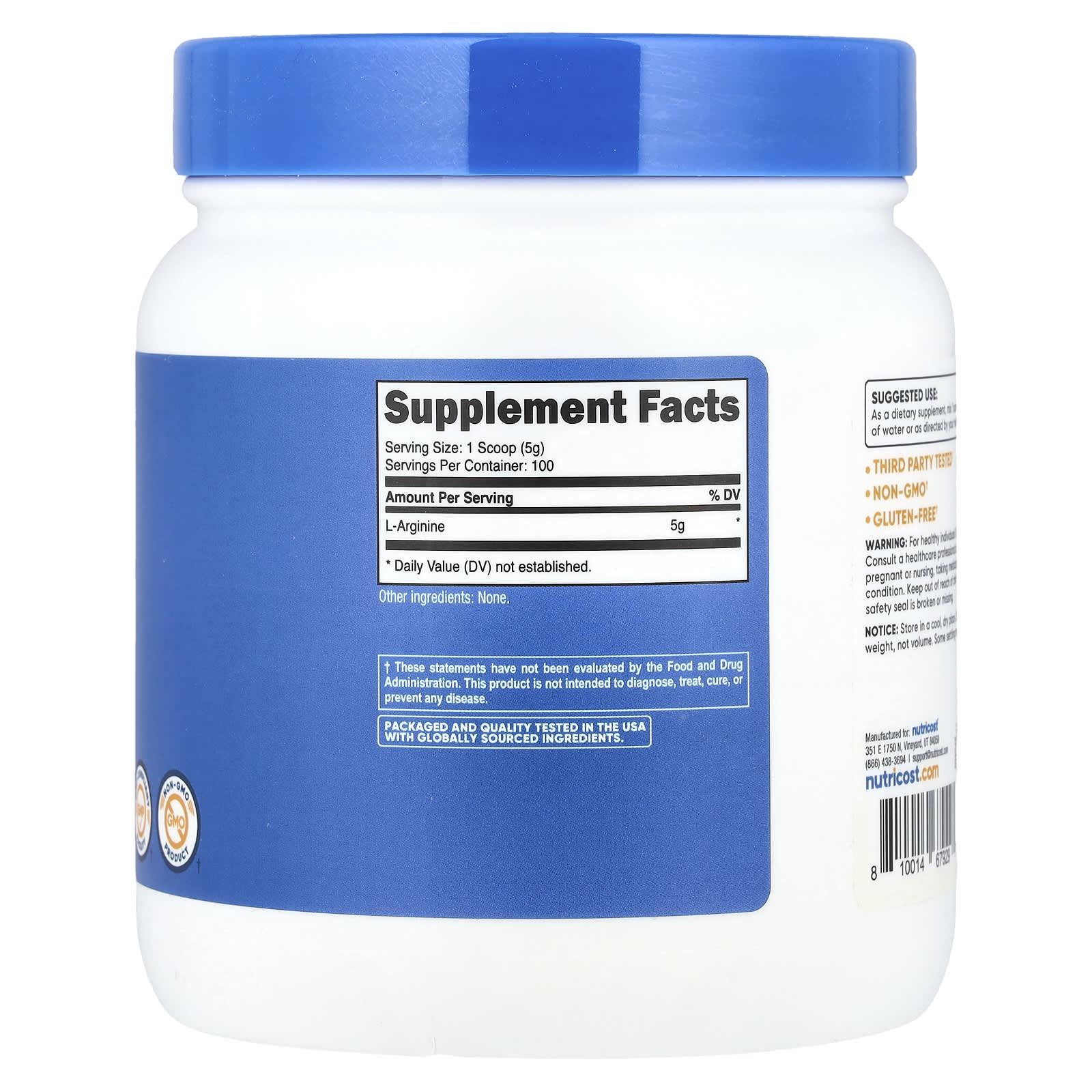 Nutricost, L-Arginine, Unflavored, 17.9 oz (500 g) - Image 2