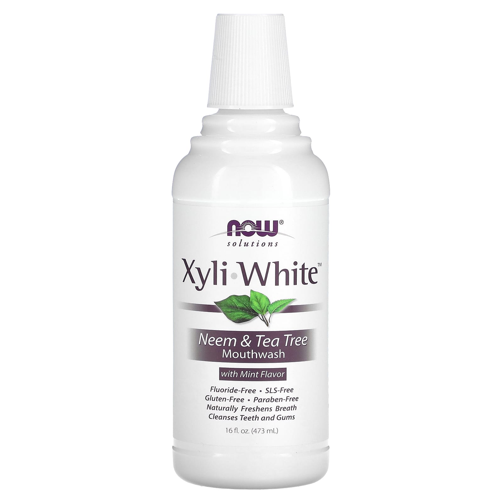 NOW Foods, Solutions, Xyli-White Mouthwash, Fluoride-Free, Neem & Tea Tree with Mint, 16 fl oz (473 ml) - Image 1