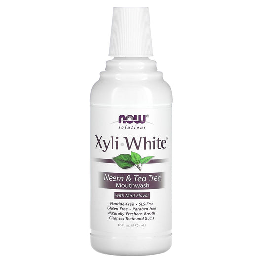 NOW Foods, Solutions, Xyli-White Mouthwash, Fluoride-Free, Neem & Tea Tree with Mint, 16 fl oz (473 ml) - Image 1