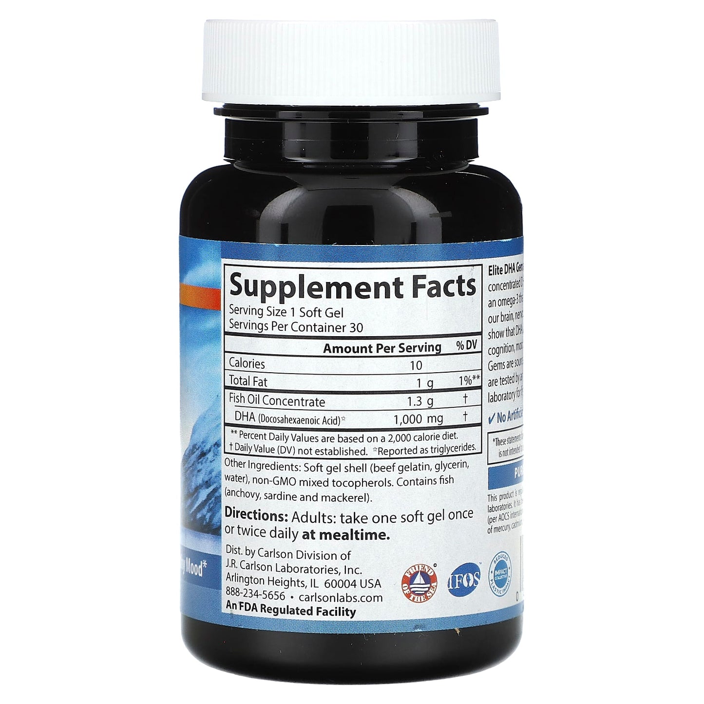 Carlson Elite DHA Gems, 1000mg Omega-3 Soft Gels, 30 Servings - Image 2