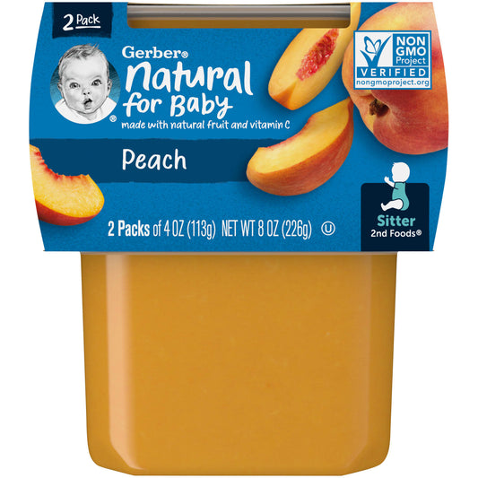 Gerber Natural Baby Food, 2nd Foods Peach 2-Pack, 4oz each, Non-GMO - Image 1