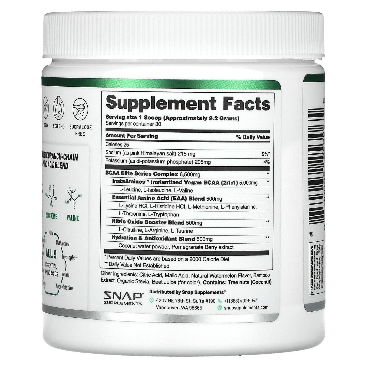Snap Supplements, BCAAs, Pomegranate Watermelon, 9.77 oz (277 g) - Image 2