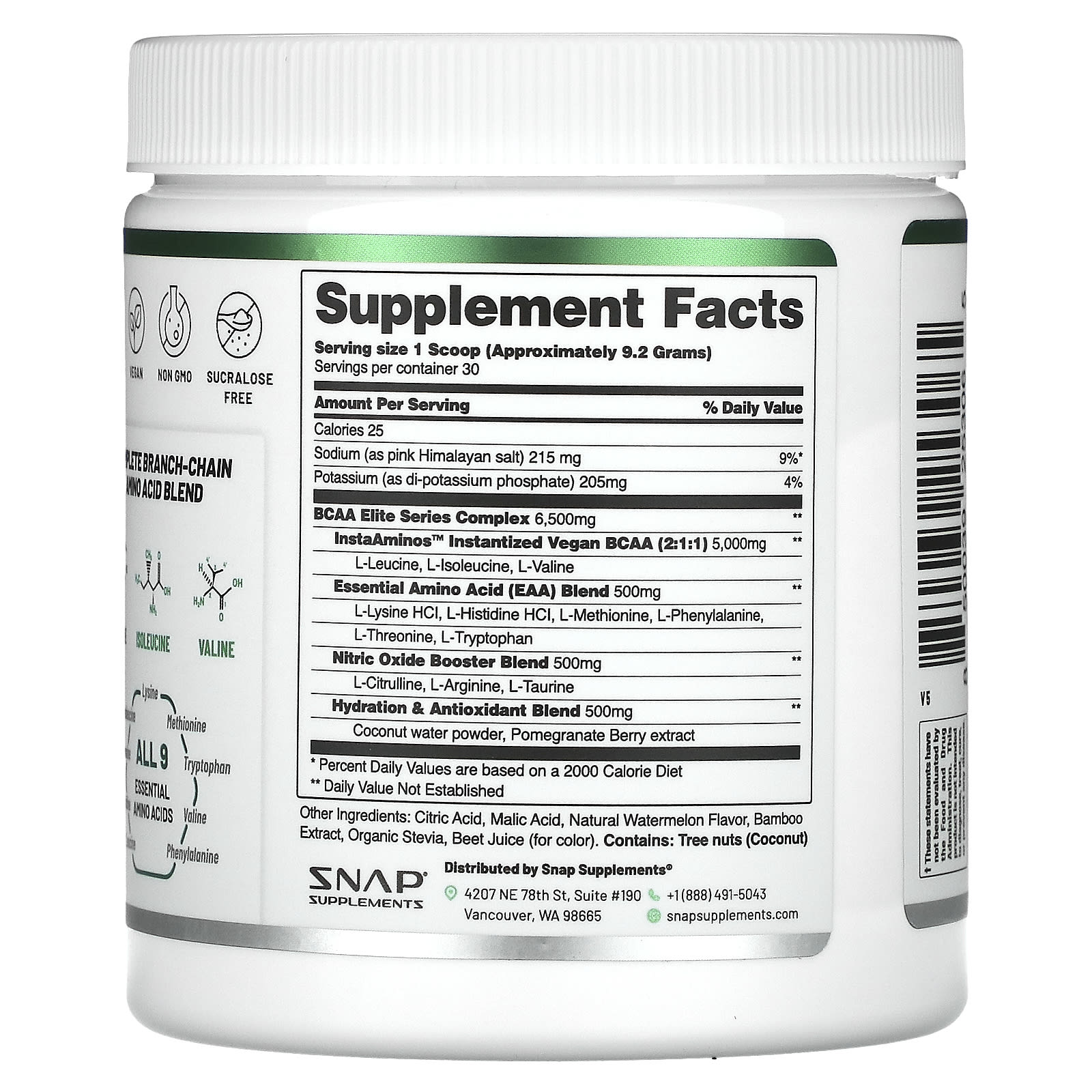 Snap Supplements, BCAAs, Pomegranate Watermelon, 9.77 oz (277 g) - Image 2