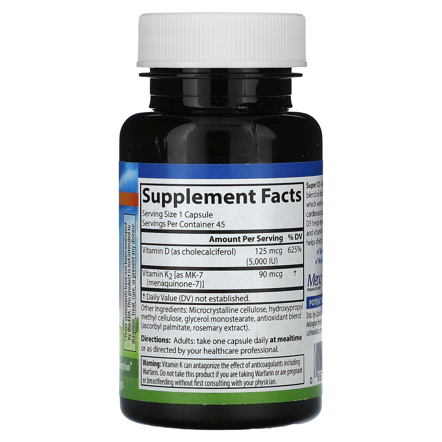 Carlson Super D3 + K2 for Bone & Heart Health - 45 Capsules - Image 2