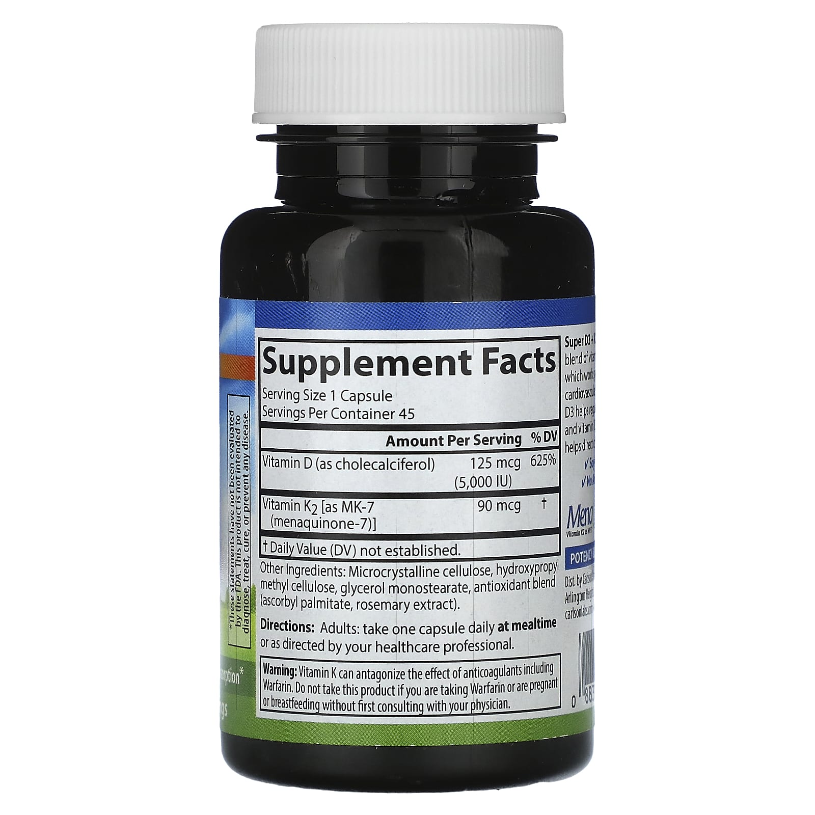 Carlson Super D3 + K2 for Bone & Heart Health - 45 Capsules - Image 2
