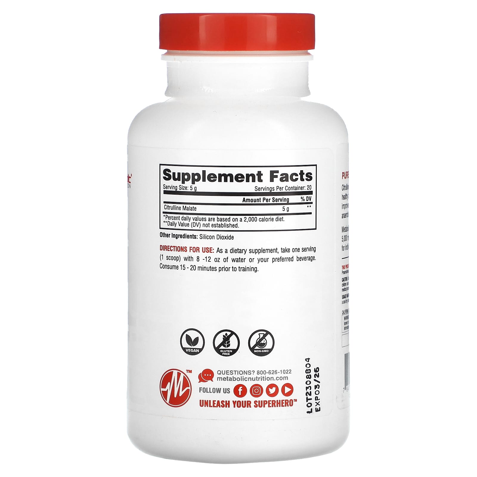 Metabolic Nutrition, Citrulline, Unflavored, 3.52 oz (100 g) - Image 2