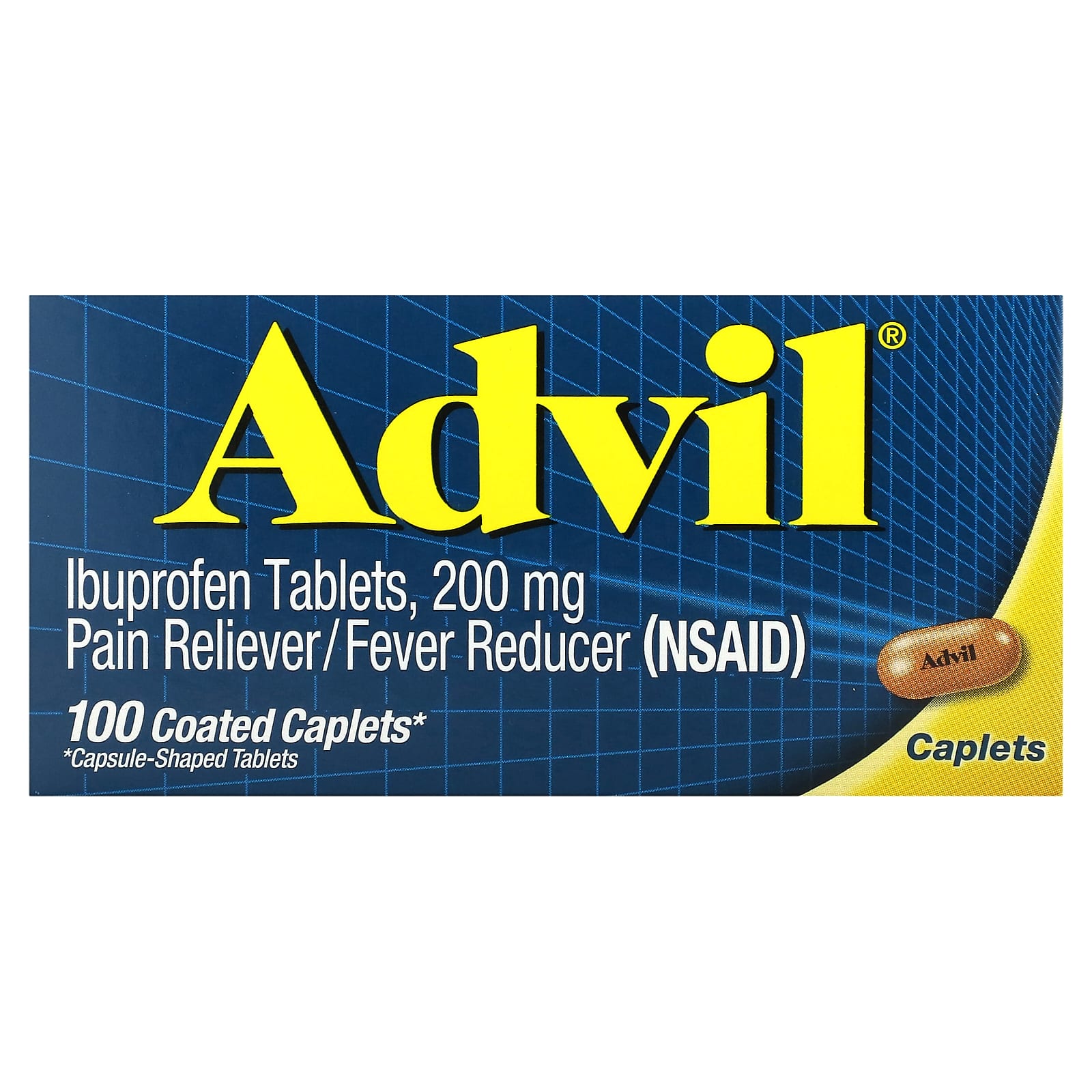 Advil 200mg Ibuprofen Pain Reliever Tablets, 100 Coated Caplets - Image 1