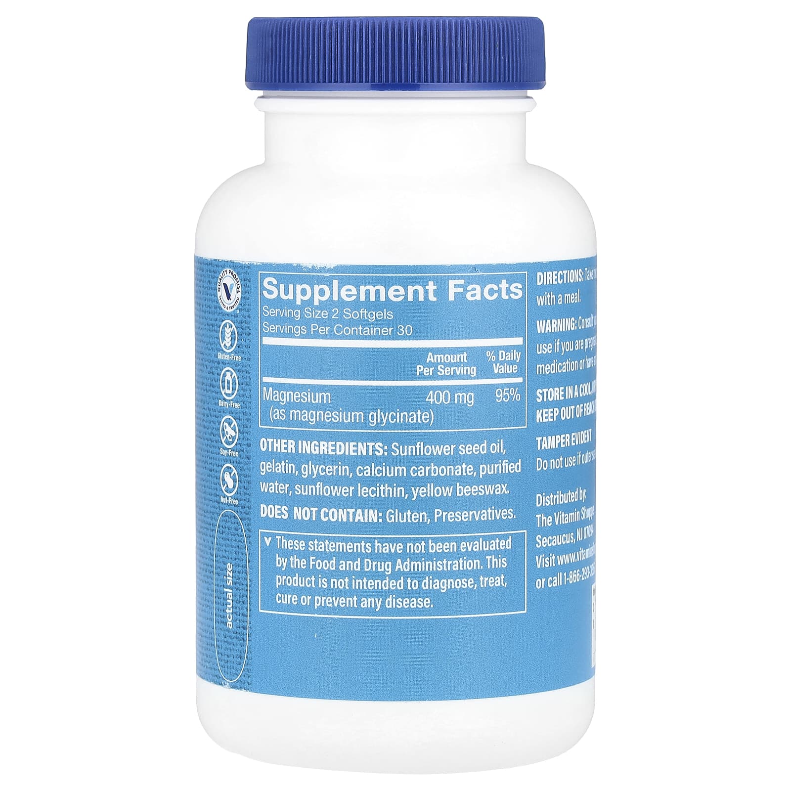 The Vitamin Shoppe, Magnesium Glycinate, 60 Softgels (200 mg per Softgel) - Image 2