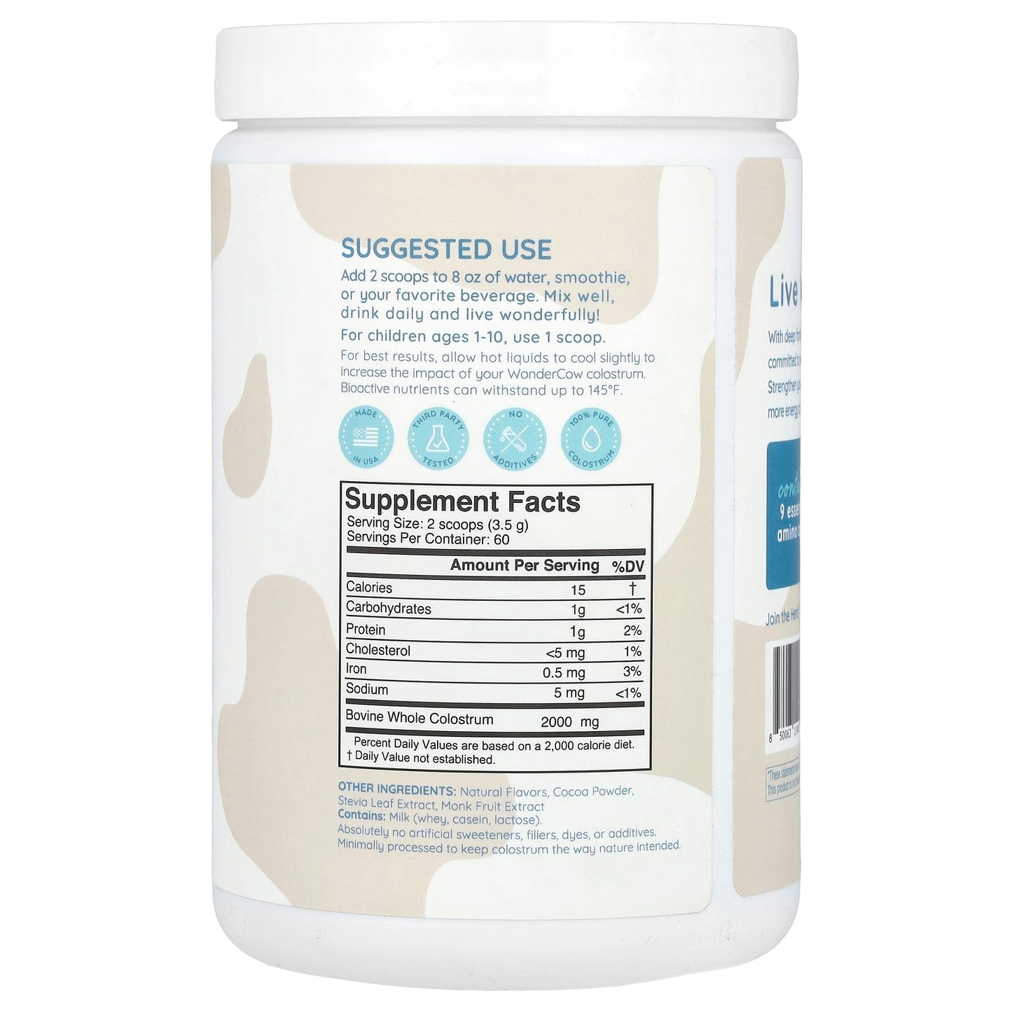 Wondercow, Colostrum Powder, Chocolate, 7.4 oz (209 g) - Image 2