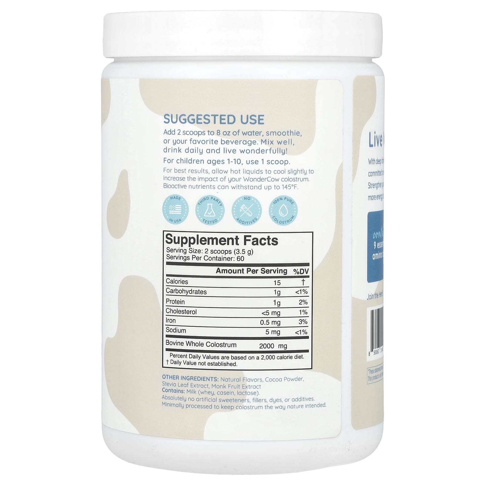 Wondercow, Colostrum Powder, Chocolate, 7.4 oz (209 g) - Image 2