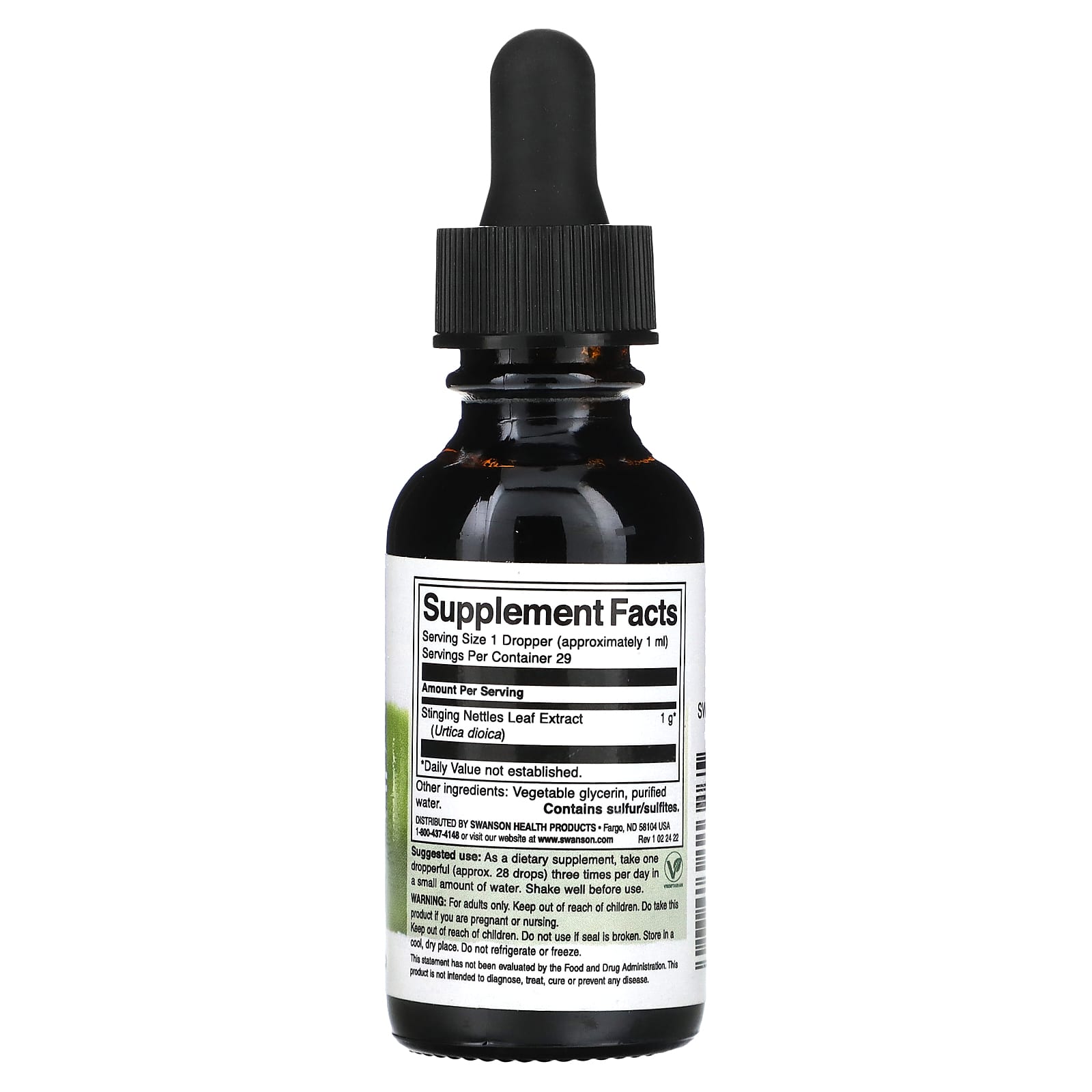 Swanson, Stinging Nettle Leaf Liquid Extract, Alcohol Free & Sugar Free, 1 fl oz (29.6 ml) (1,000 mg per Serving) - Image 2