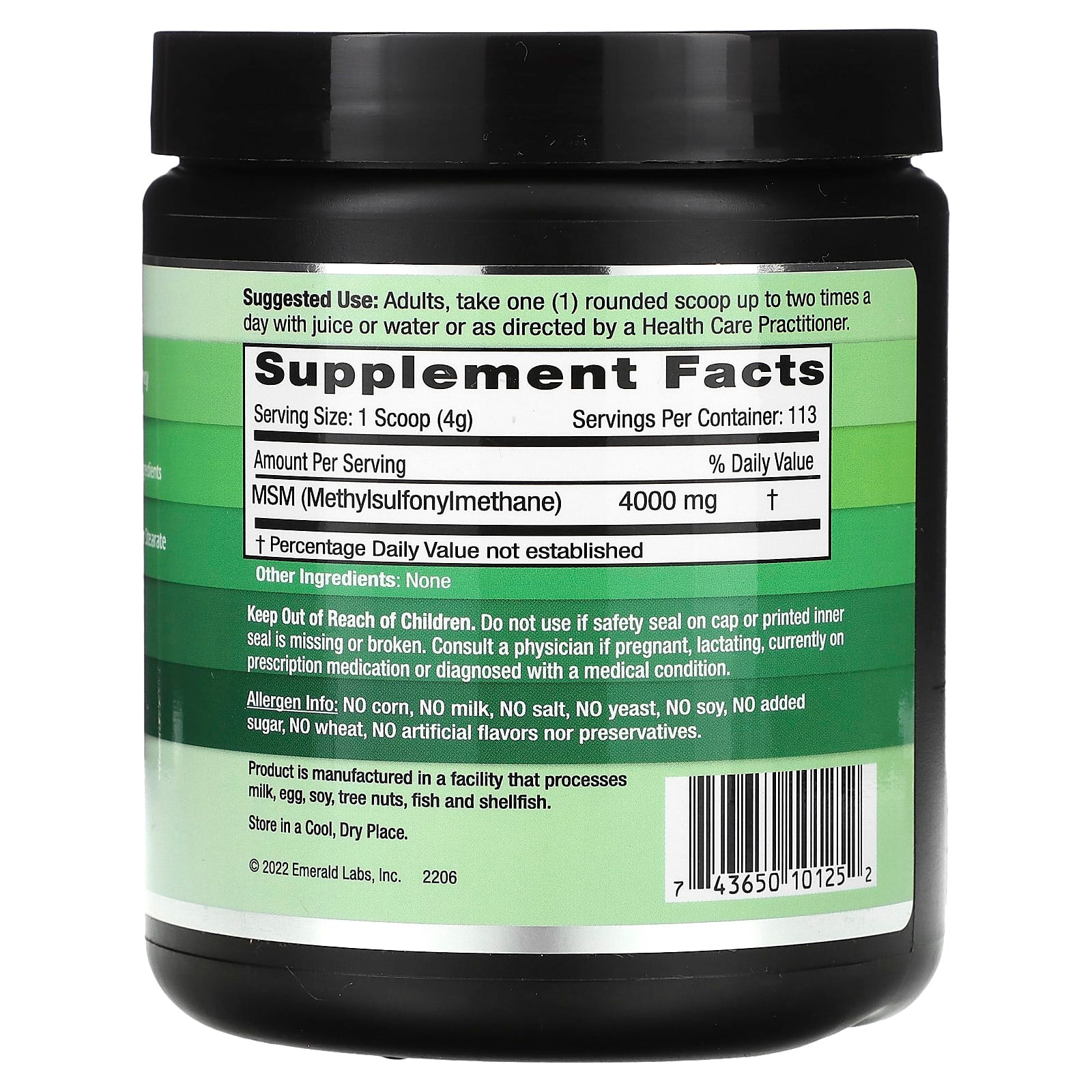 Emerald Laboratories Vegan MSM Powder 1 lb for Joint & Allergy Support - Image 2