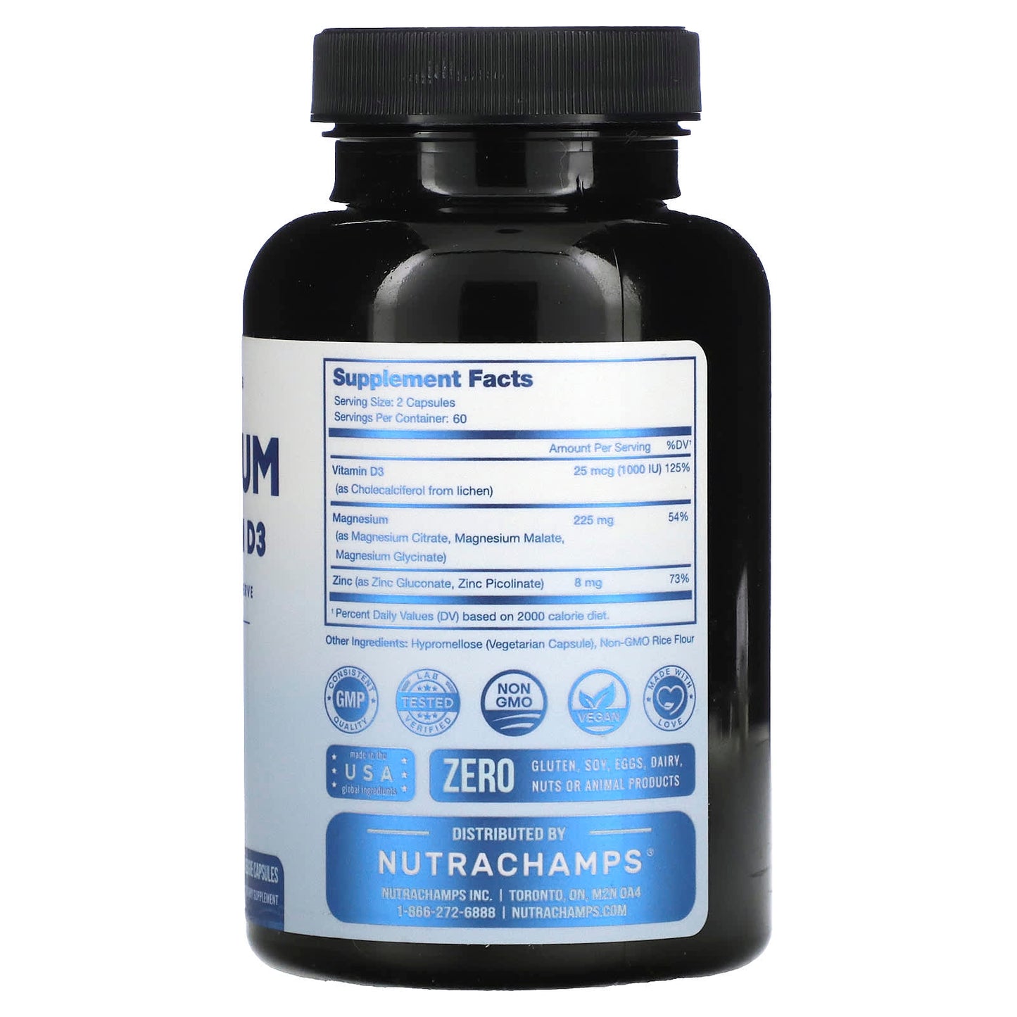 NutraChamps, Magnesium, Zinc & Vitamin D3, 120 Veggie Capsules - Image 2