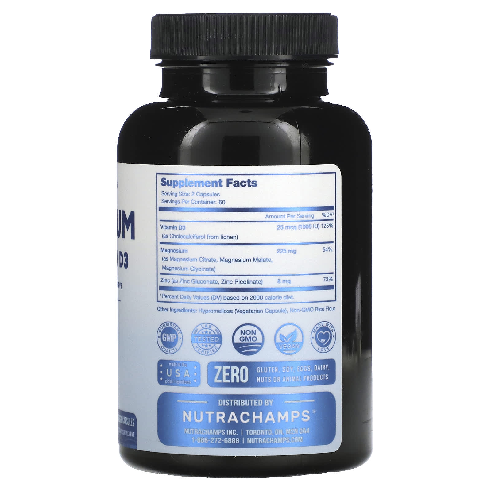 NutraChamps, Magnesium, Zinc & Vitamin D3, 120 Veggie Capsules - Image 2