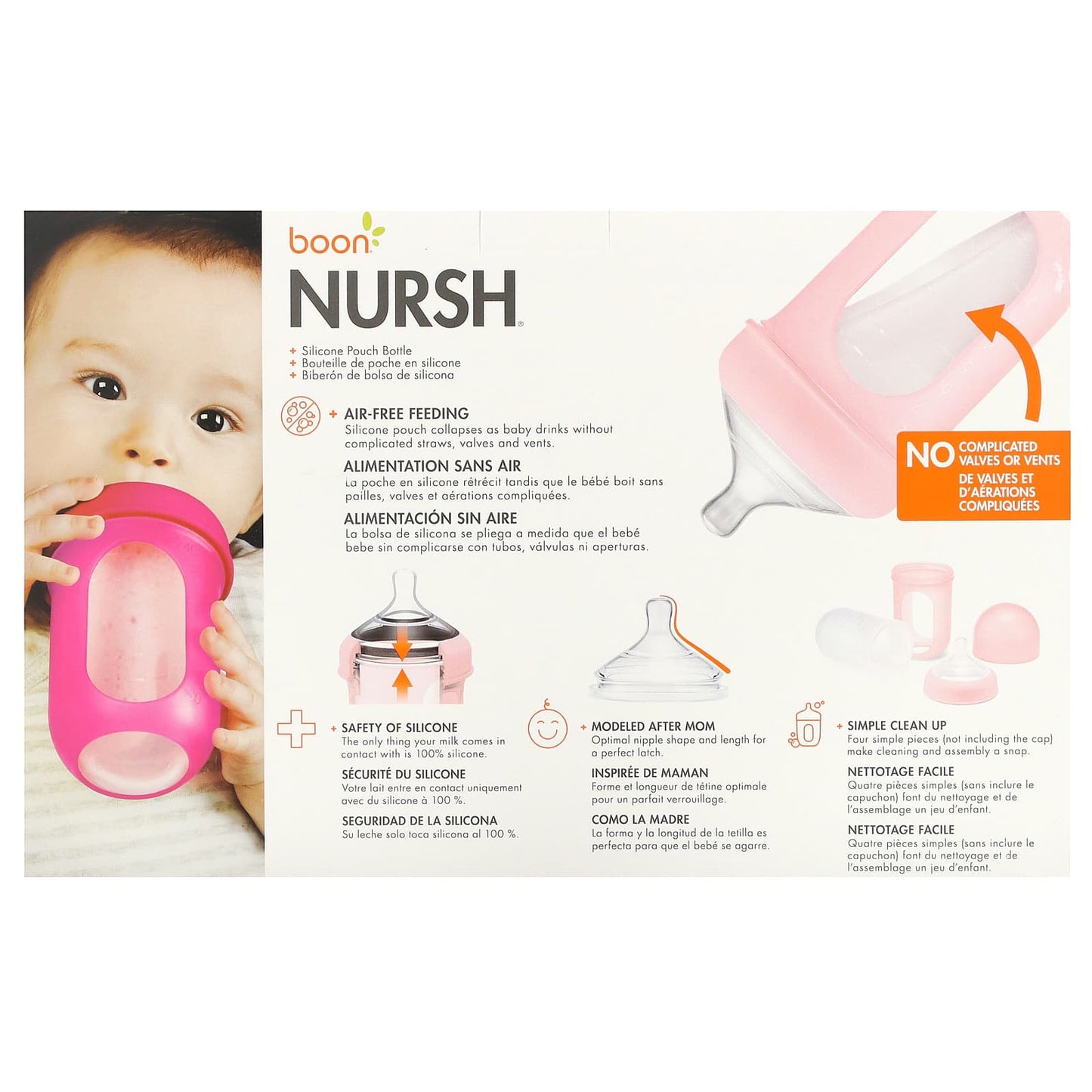 Boon Nursh Silicone Pouch Bottles 3m+, 3 Pack, 8 oz Each - Image 2