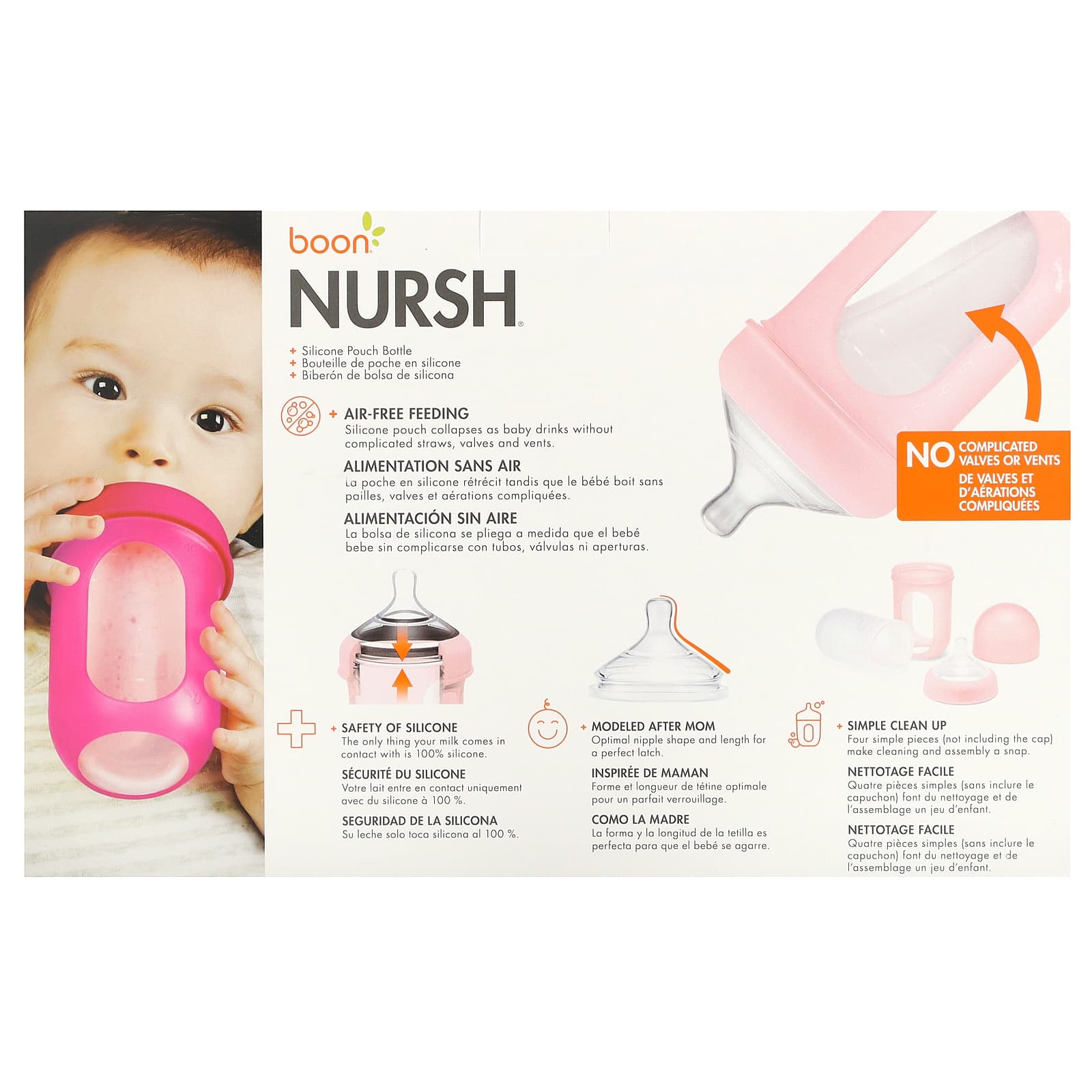 Boon Nursh Silicone Pouch Bottles 3m+, 3 Pack, 8 oz Each - Image 2
