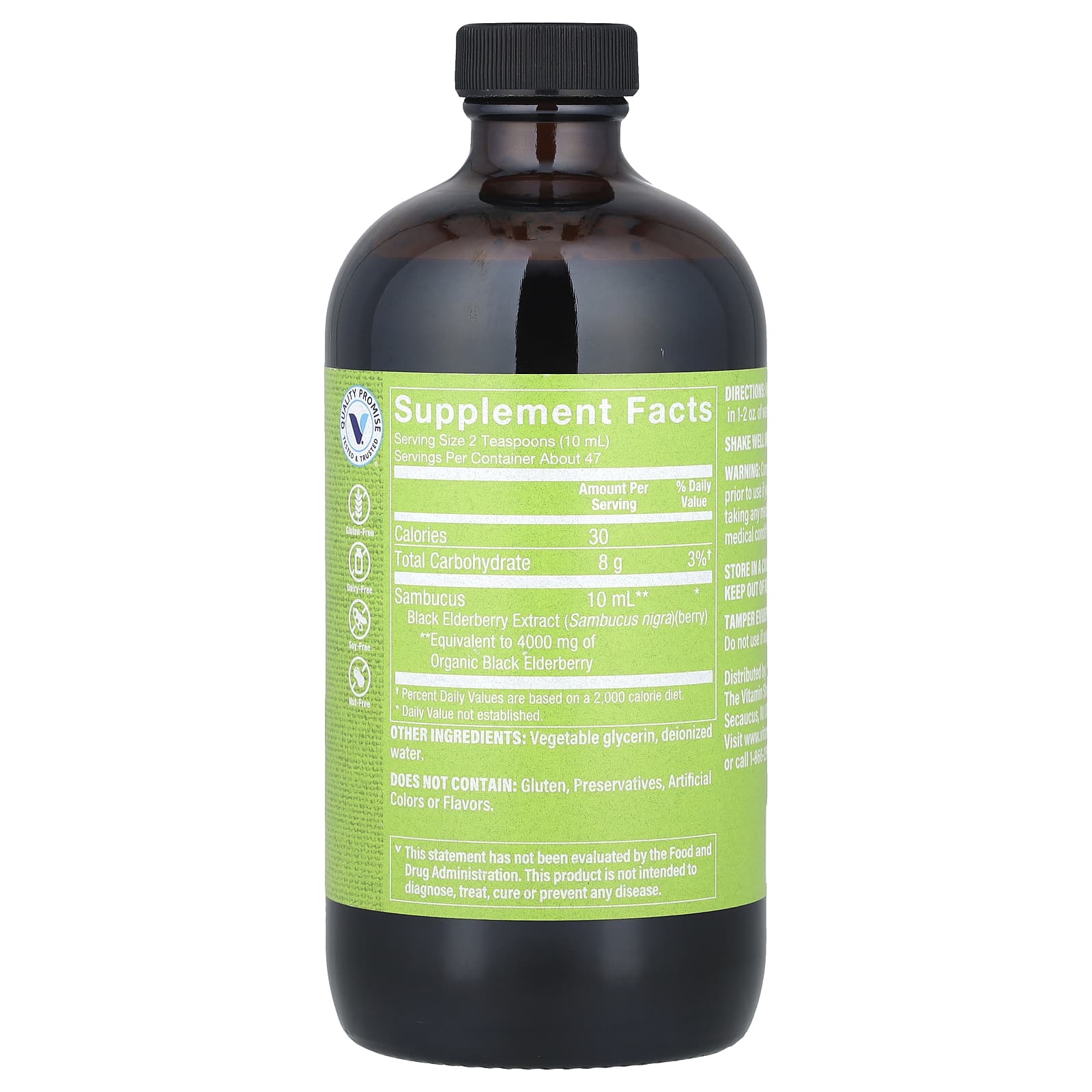 The Vitamin Shoppe, Sambucus Black Elderberry, Alcohol Free, 16 fl oz (473 ml)