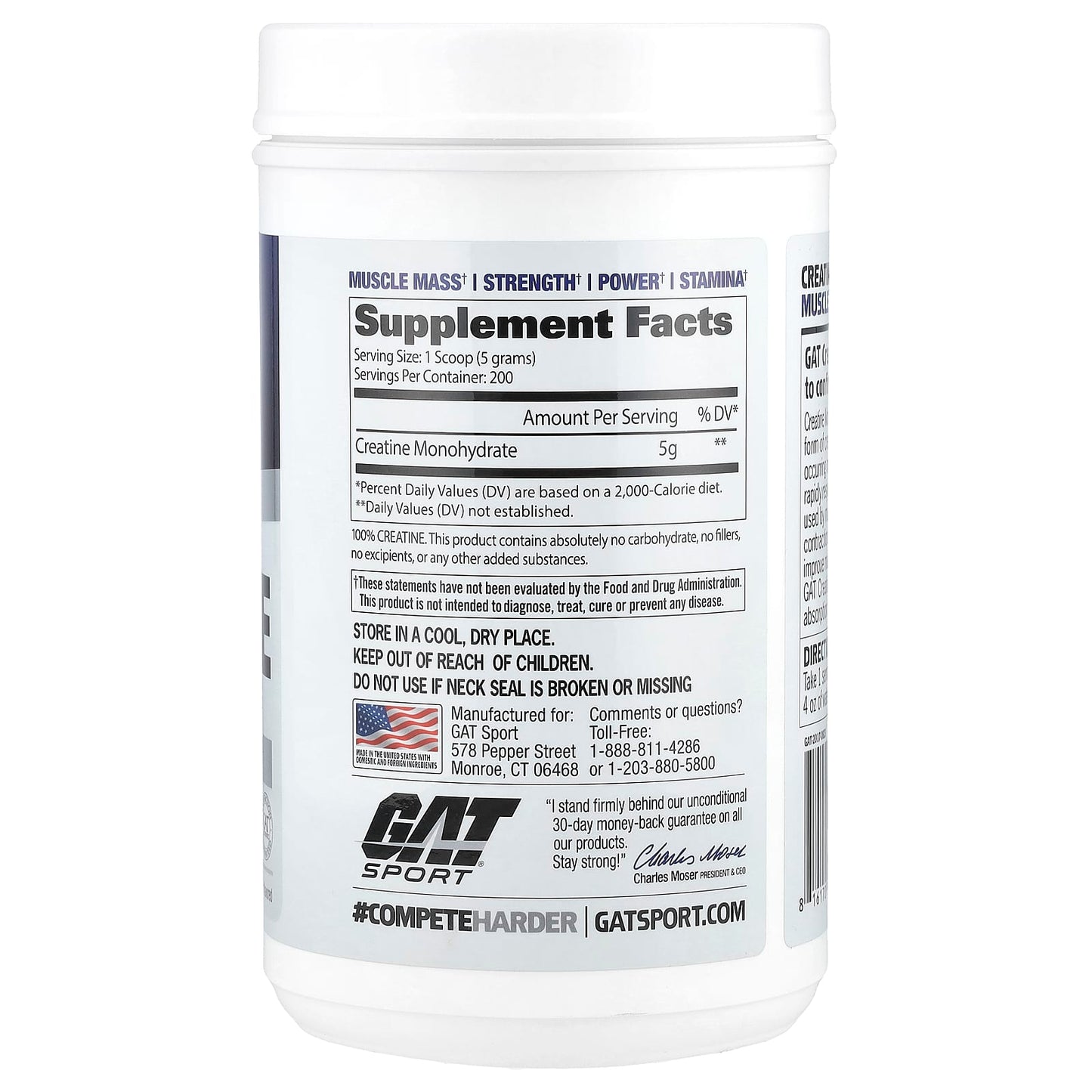 GAT Creatine Monohydrate Powder - Unflavored, 35.3 oz (1 kg) - Image 2