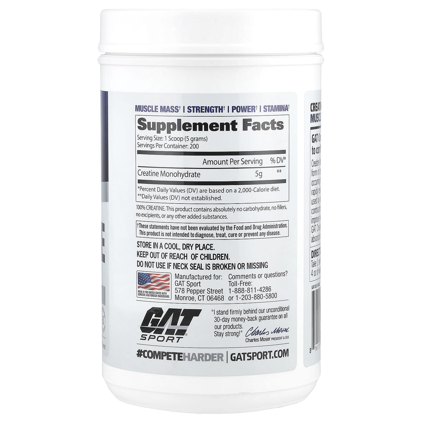 GAT Creatine Monohydrate Powder - Unflavored, 35.3 oz (1 kg) - Image 2