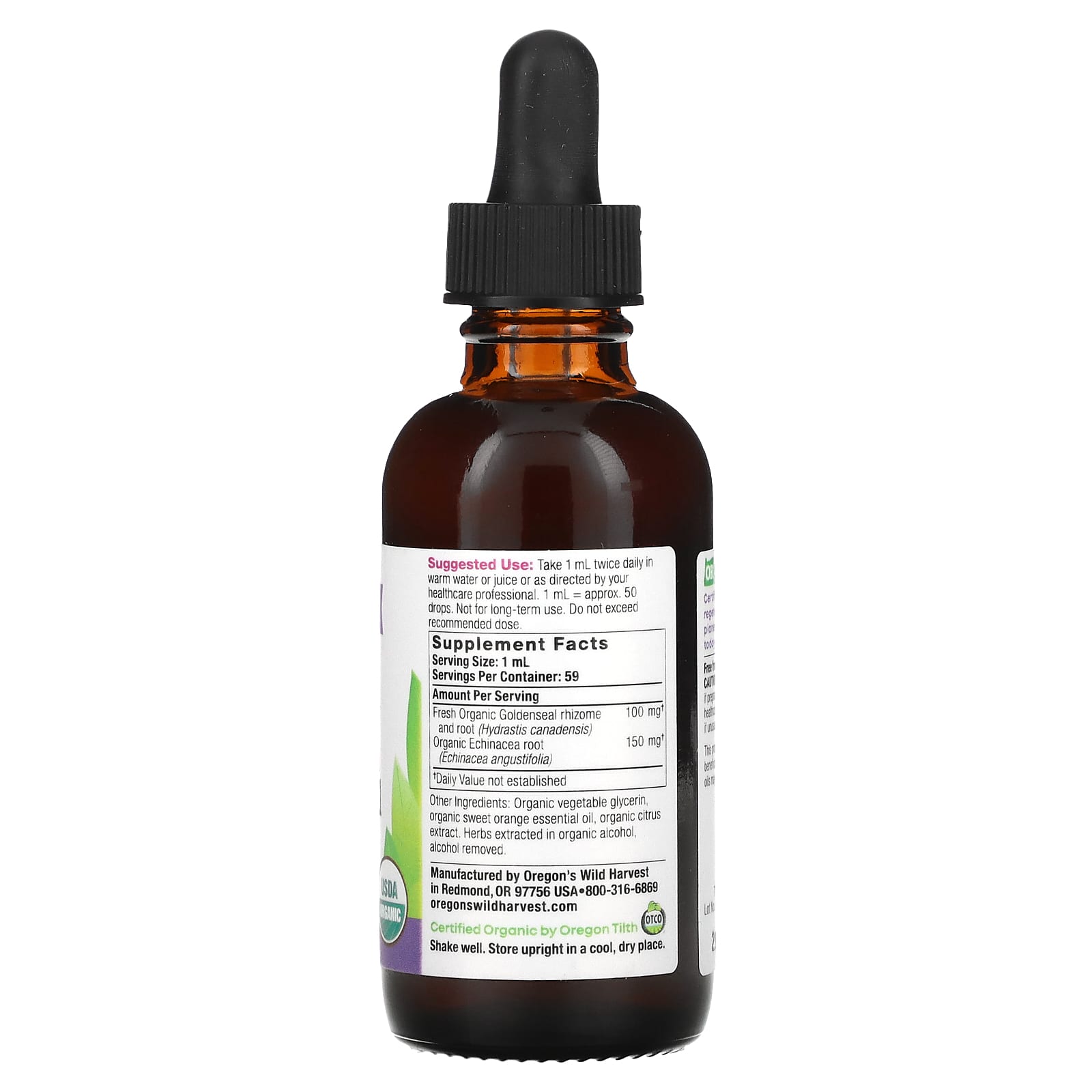 Oregon's Wild Harvest, Organic Echinacea Goldenseal, Orange, 2 fl oz (59 ml) - Image 2