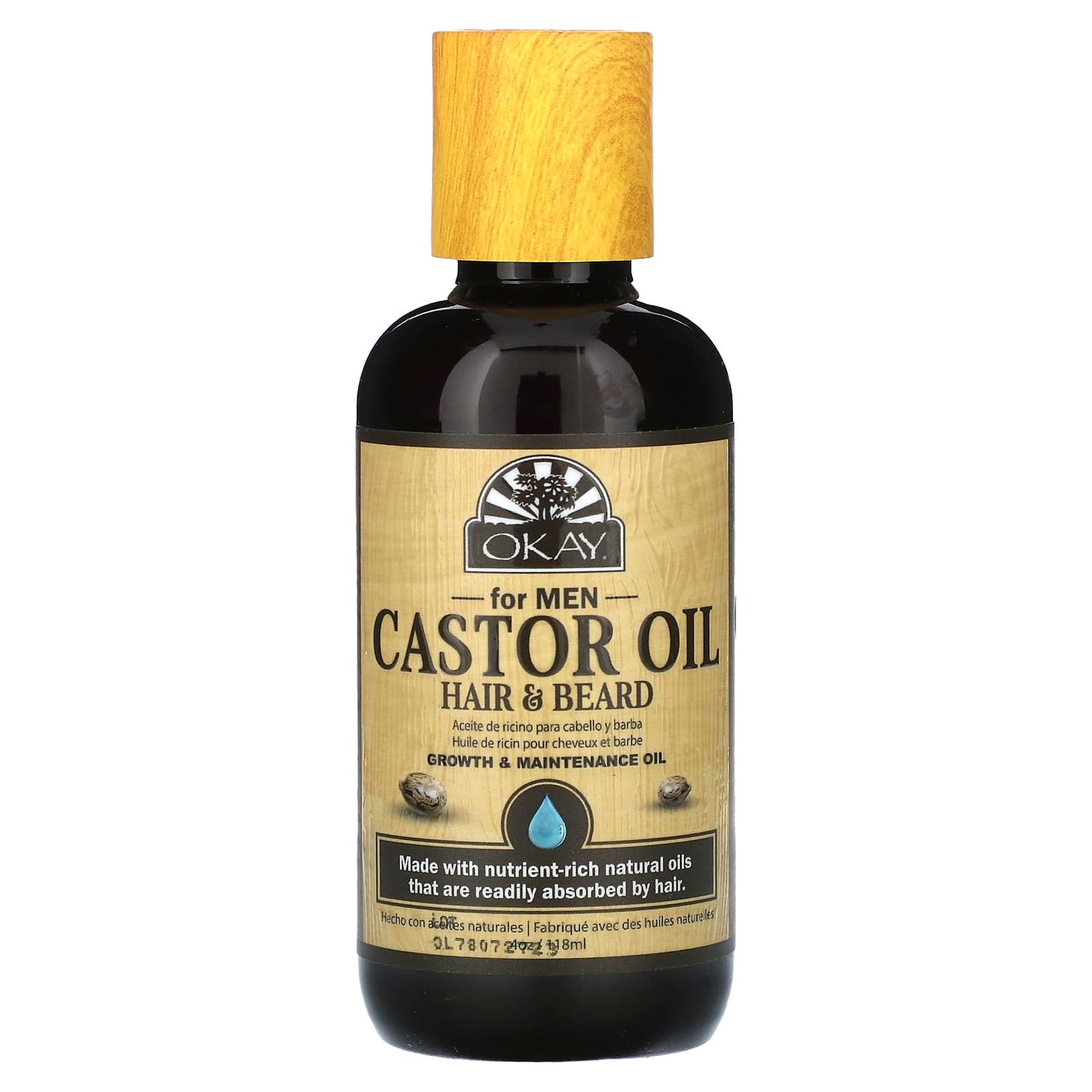 Okay Pure Naturals, For Men, Castor Oil, Hair & Beard, 4 oz (118 ml) - Image 1