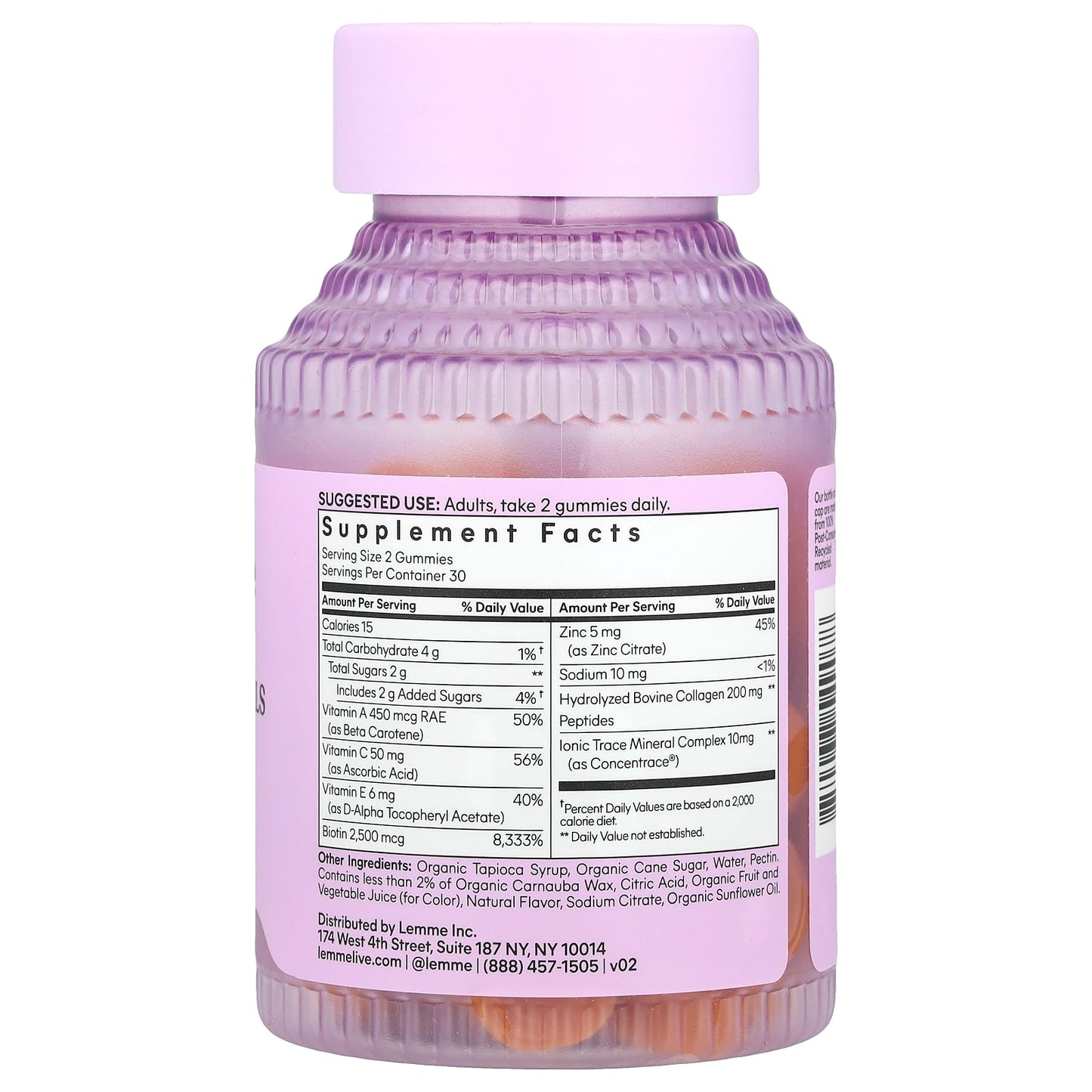 Lemme, Glow, Hair, Skin & Nails Gummies, Peach, 60 Gummies - Image 2