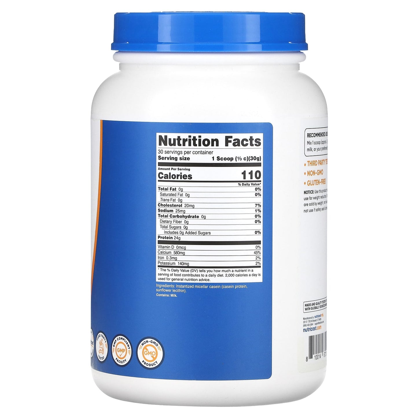 Nutricost, Casein Protein, Unflavored, 2 lb (907 g) - Image 2