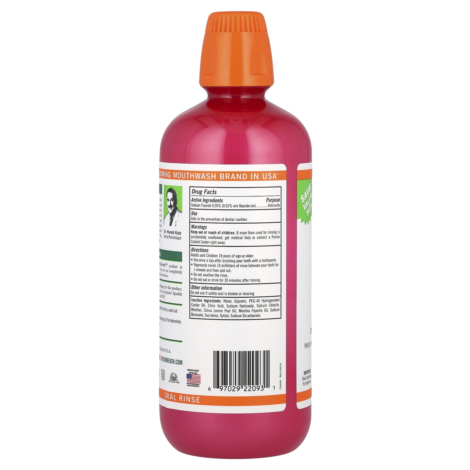 TheraBreath, Anticavity Oral Rinse, Sparkle Mint, 33.8 fl oz (1 l) - Image 2