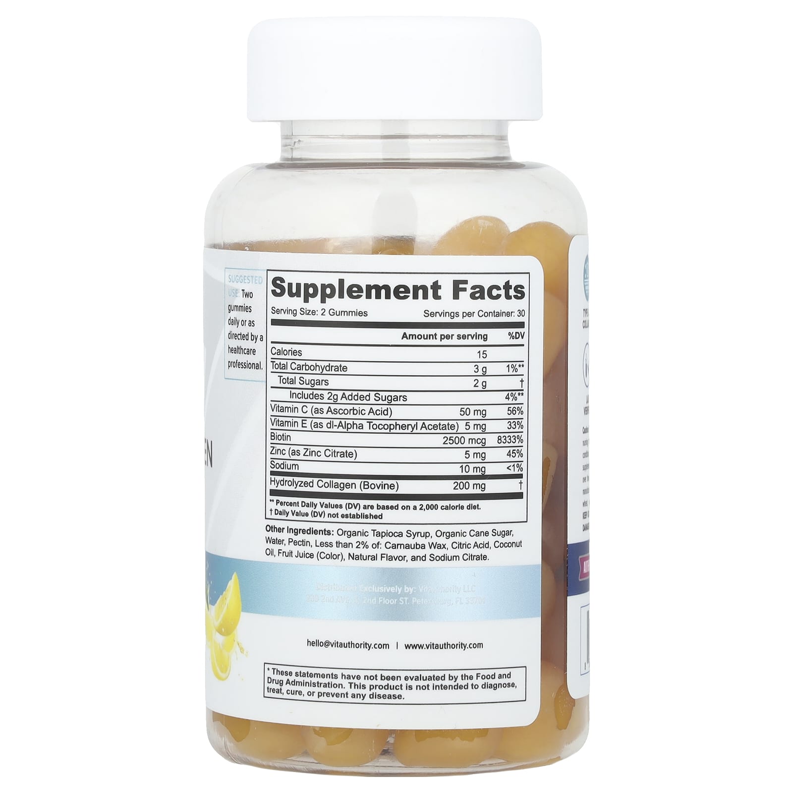 Vitauthority, Super Collagen Gummies with Biotin & Vitamin C, Lemon, 60 Gummies - Image 2