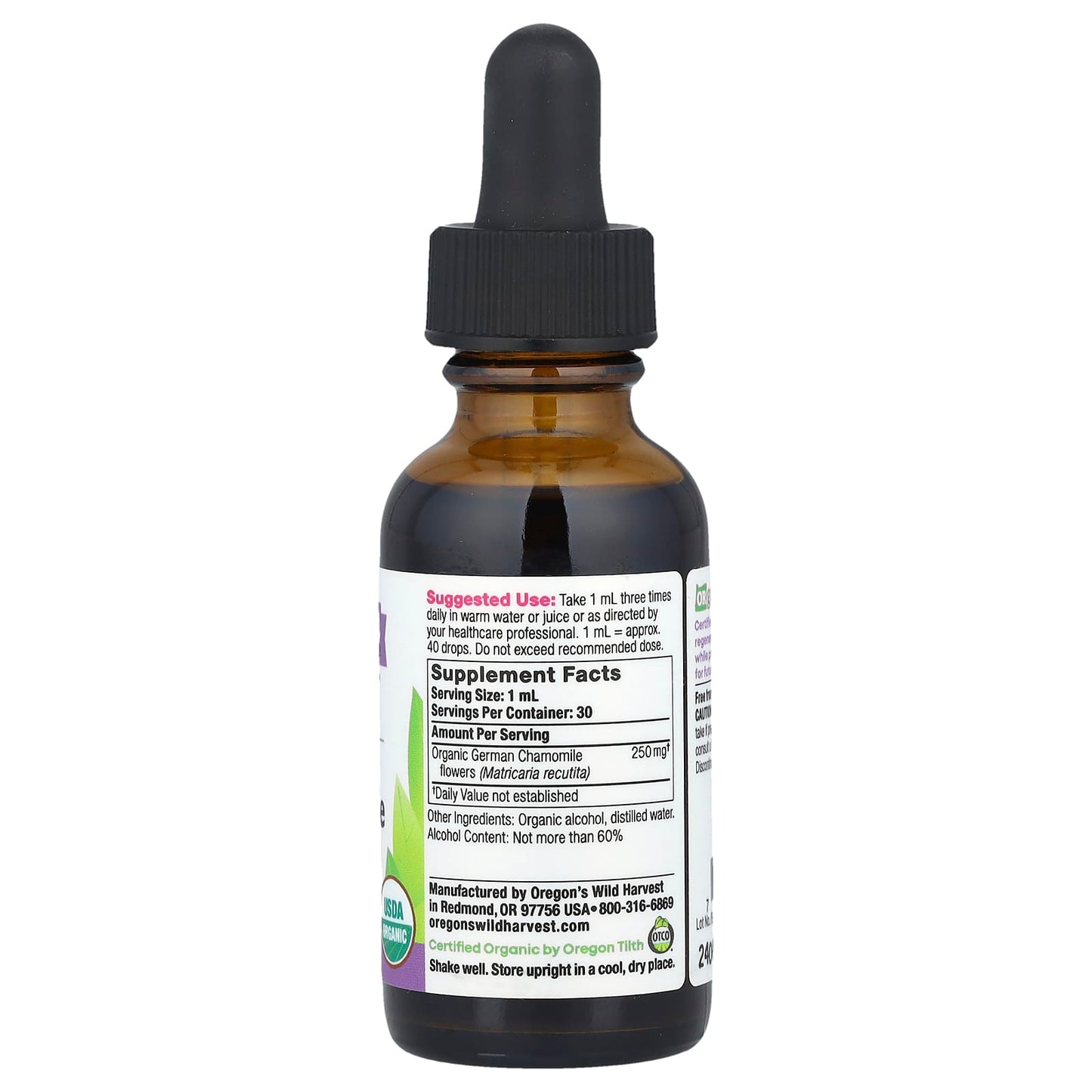 Oregon's Wild Harvest, Organic Chamomile Flowers Extract, 1 fl oz (30 ml) (250 mg per Serving) - Image 2