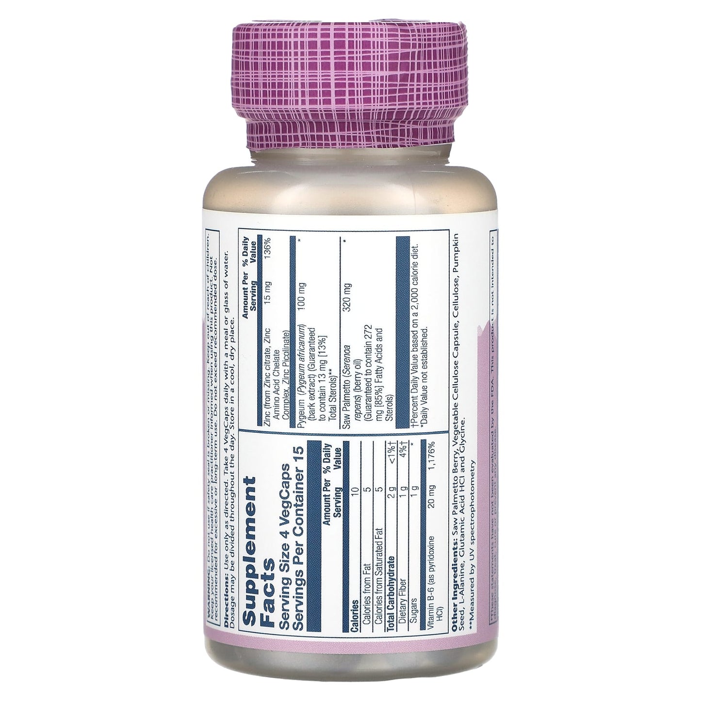 Solaray, Vital Extracts, Saw Palmetto & Pygeum with Zinc, 60 VegCaps - Image 2