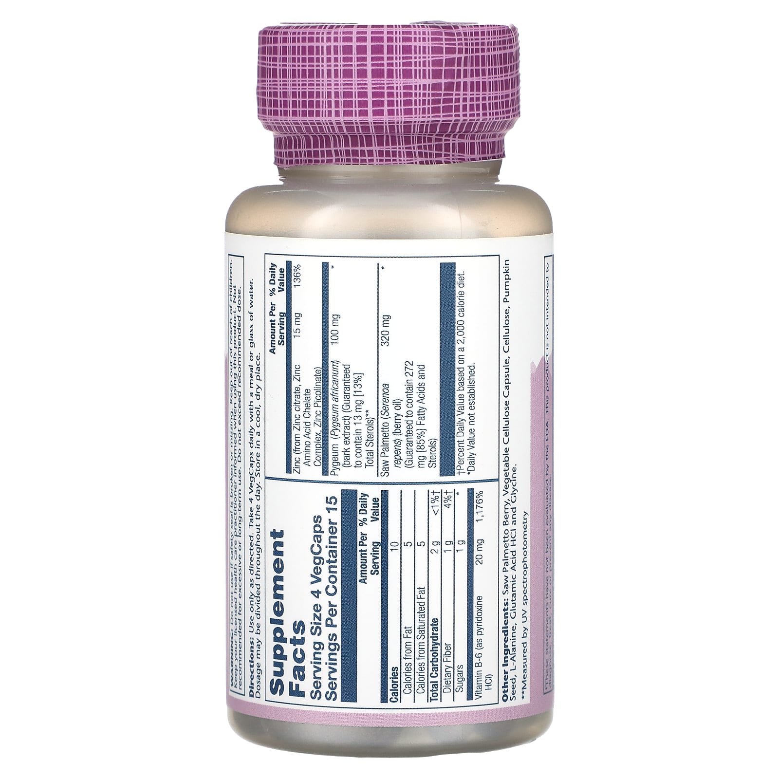 Solaray, Vital Extracts, Saw Palmetto & Pygeum with Zinc, 60 VegCaps - Image 2