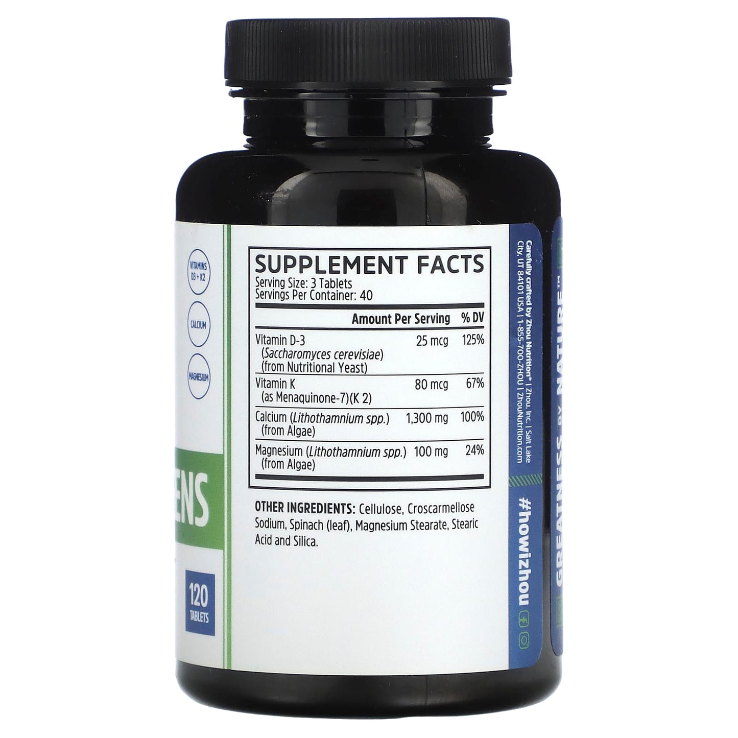 Zhou Nutrition, Calcium Greens, 120 Tablets - Image 2