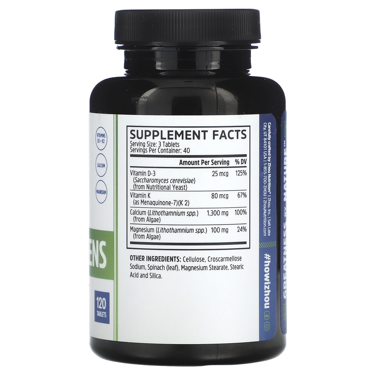 Zhou Nutrition, Calcium Greens, 120 Tablets - Image 2