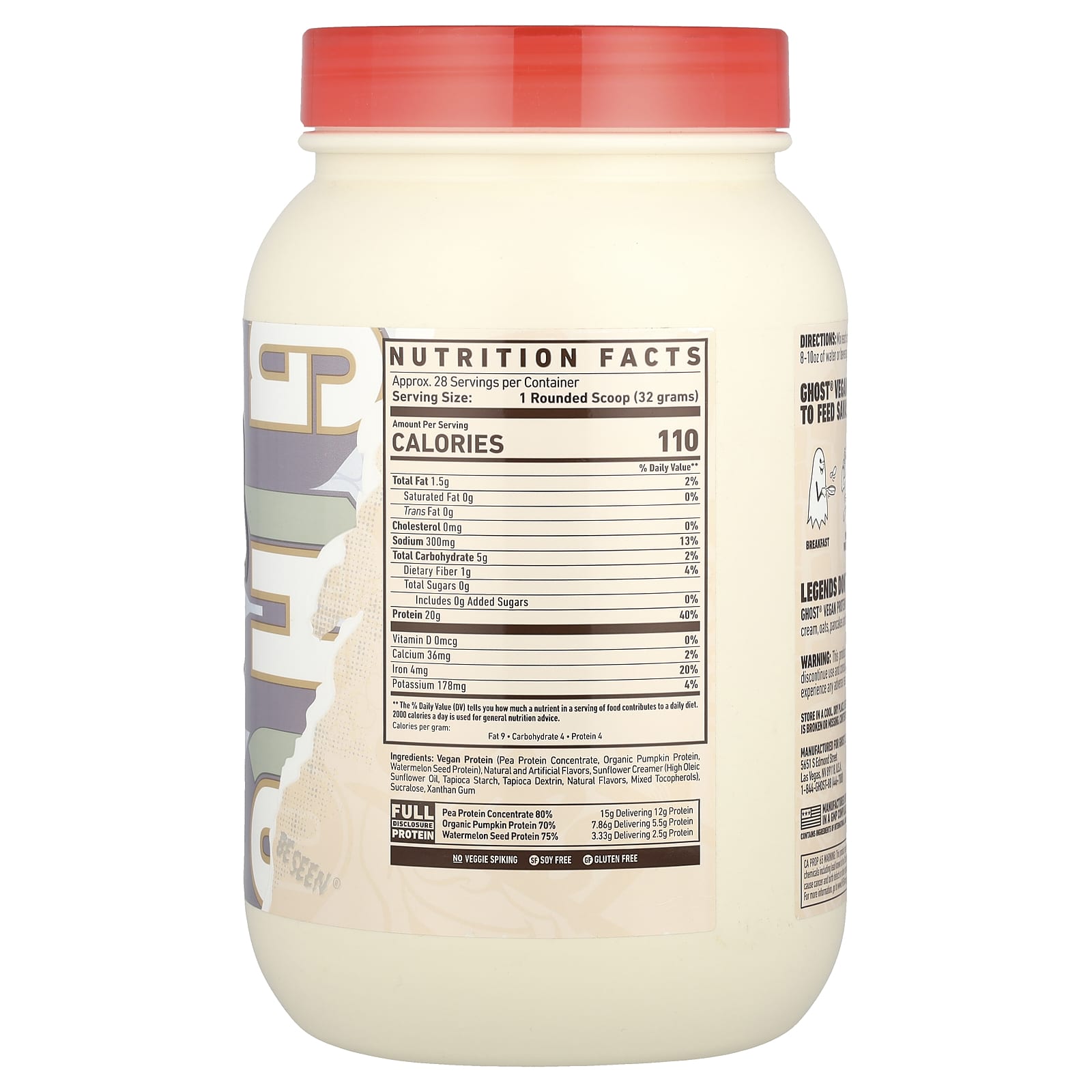 Ghost Vegan Protein Powder - Banana Pancake Batter, 2 lb (896g) - Image 2